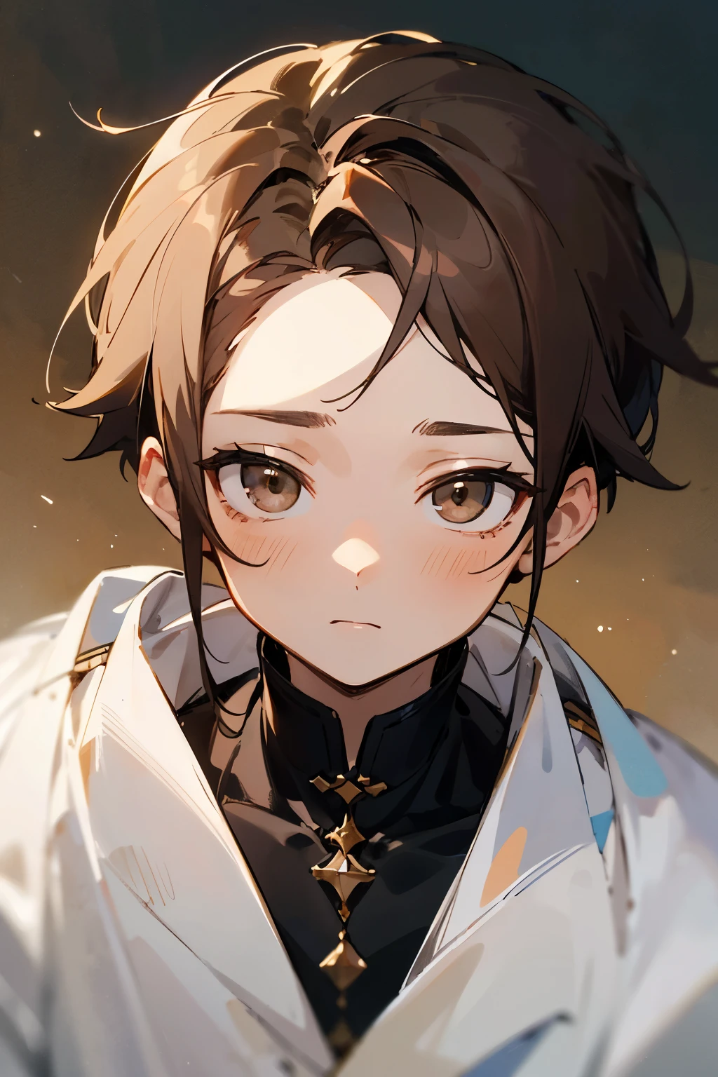 1 Boy - 150 cm - 10 year old - dark brown eyes - dark brown hair - village - looking at the camera - half of moon. ((best quality)), ((masterpiece)), (detailed), perfect face (cute and hot) - emotionless eyes - pale white skin -