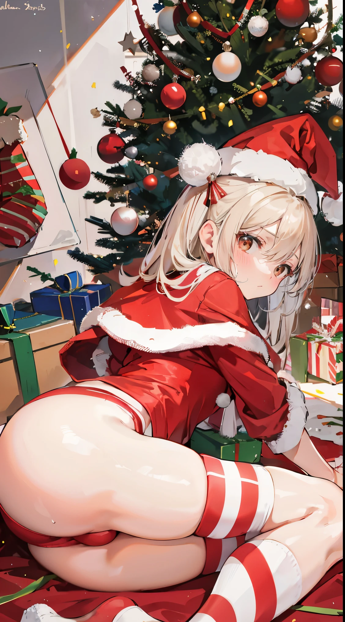 christmas,sweat drenched,camel-toe,Christmas tree,Gift box,ribbons,opening legs,Red and white stripeack Shadow,,big.ass