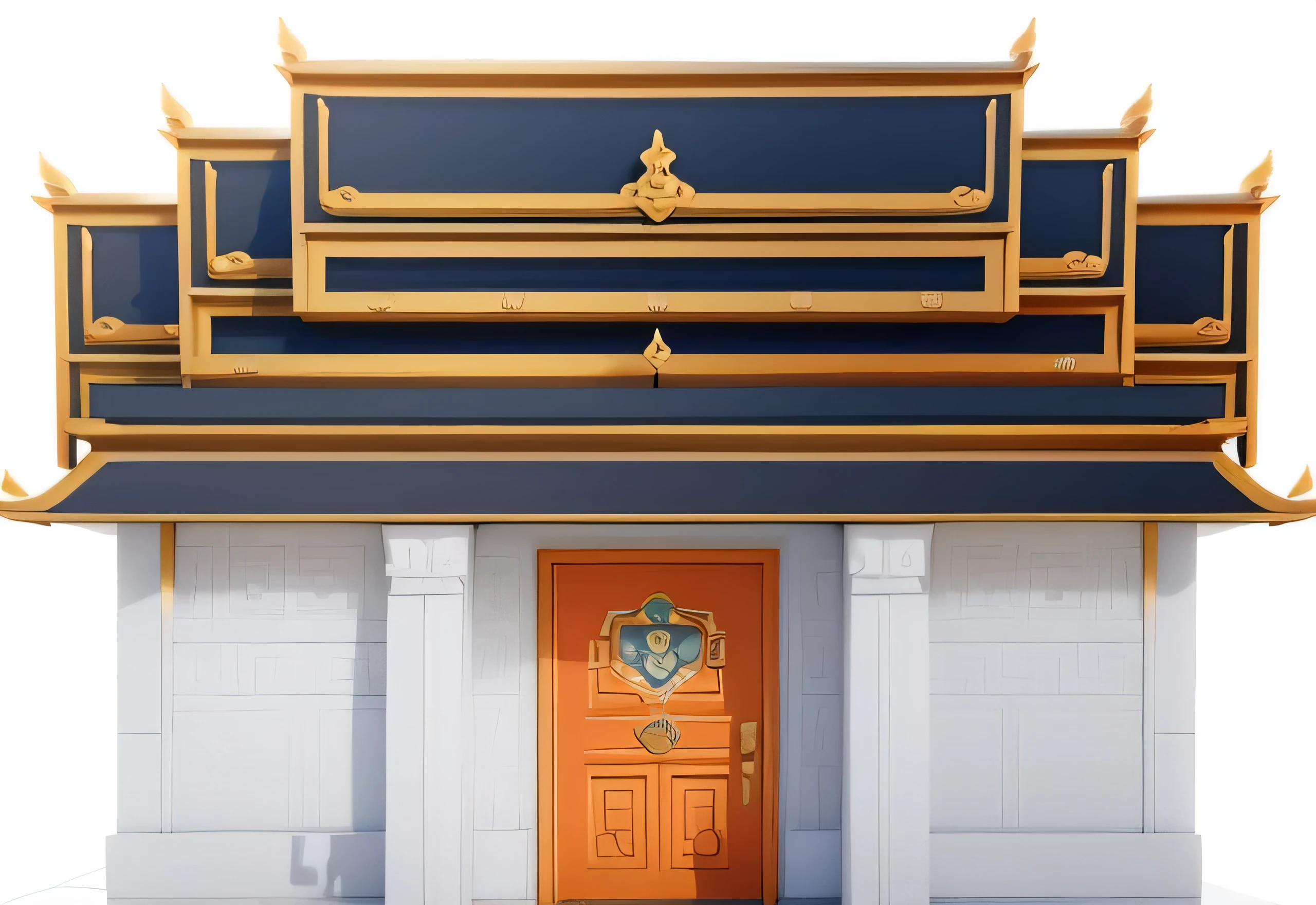 a cartoon image of a building with a red door and a blue roof, temple background, palace background, background depicting a temple, throne room, temple, exquisitely designed throne room, a temple, game asset, seperated game asset, mysterious temple setting, tileset, rustic throne room, castles and temple details, videogame asset, ornate royal robesHD, (best detail), (best quality), cartoon, 3DMM,