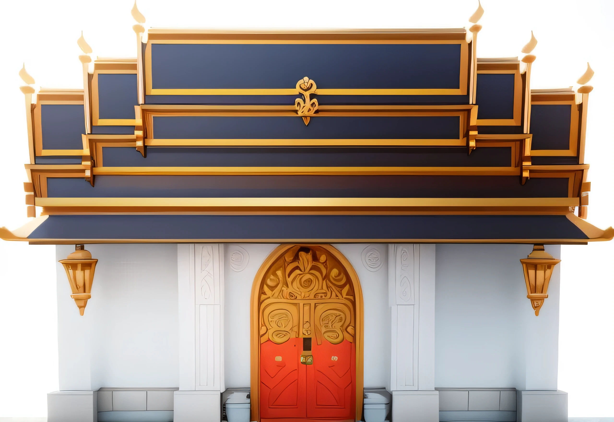 a cartoon image of a building with a red door and a blue roof, temple background, palace background, background depicting a temple, throne room, temple, exquisitely designed throne room, a temple, game asset, seperated game asset, mysterious temple setting, tileset, rustic throne room, castles and temple details, videogame asset, ornate royal robesHD, (best detail), (best quality), cartoon, 3DMM,