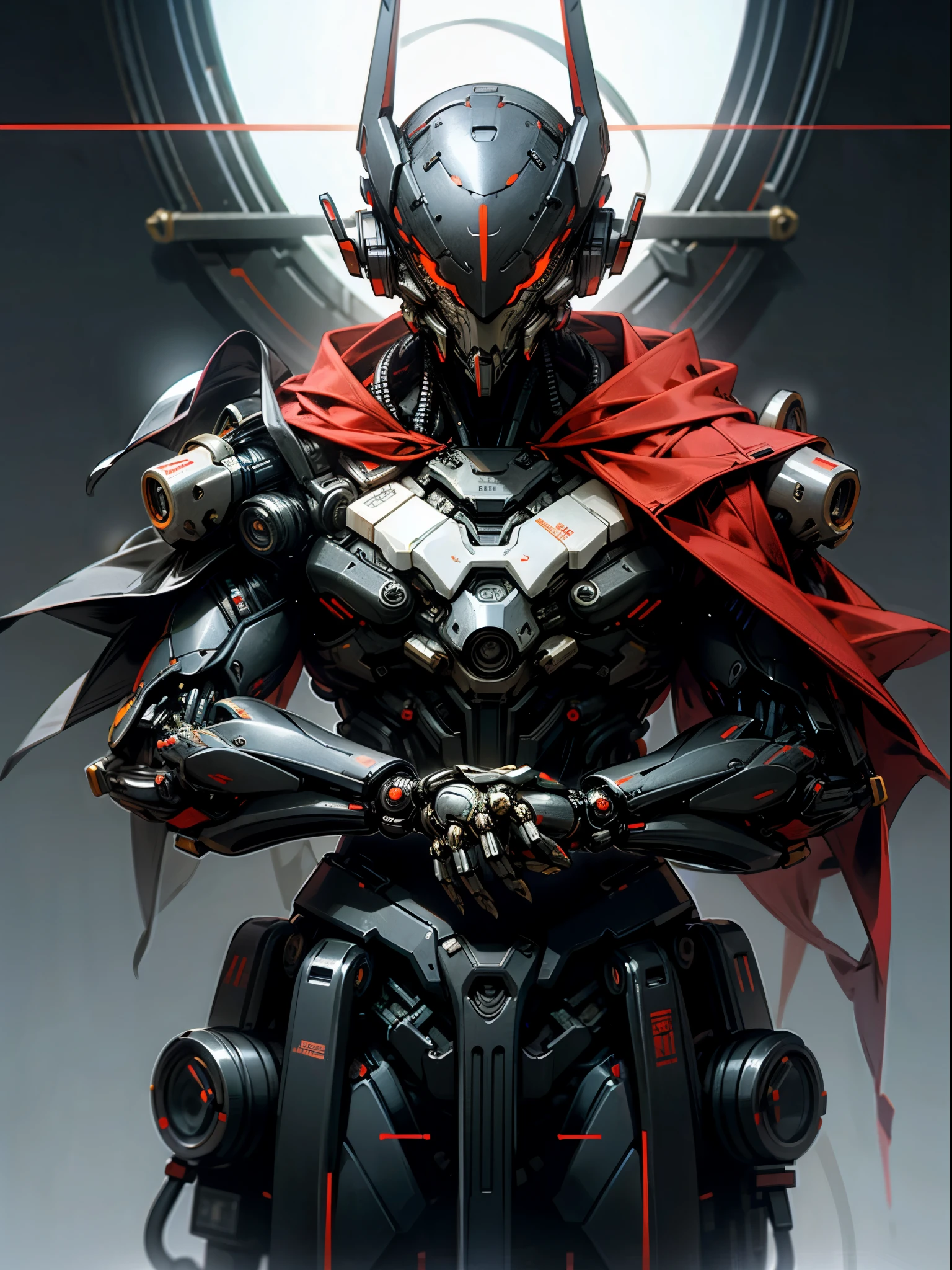 Dark_Fantasy,Cyberpunk, (saw, Santa,Red:1.1),1man,Mechanical marvel,Robotic presence,Cybernetic guardian, dark colours.