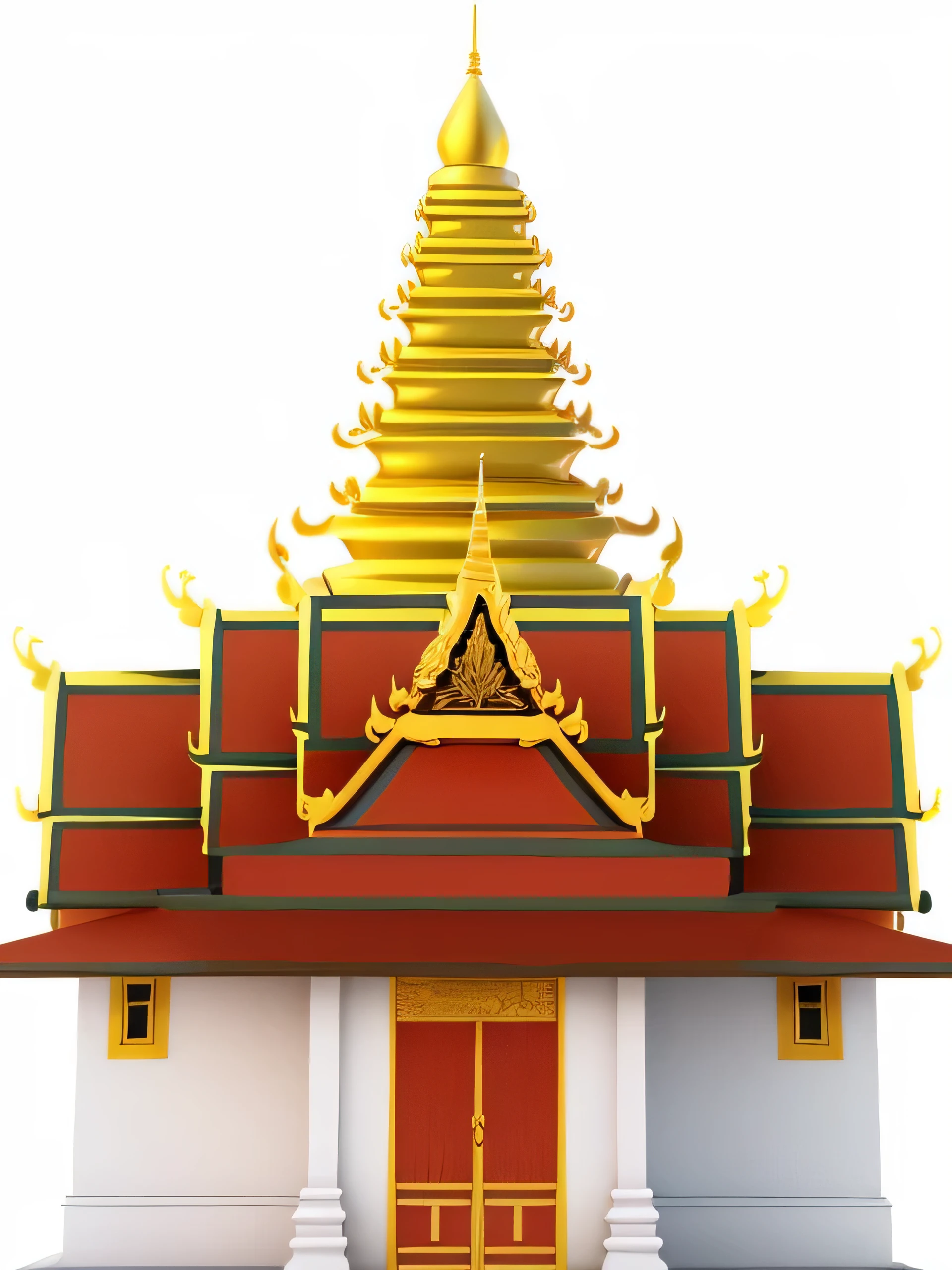 a cartoon of a building with a golden roof and a red roof, temple background, thai architecture, thai temple, large temples, temple, castles and temple details, buddhist architecture, a temple, digital painting of a pagoda, bangkok, thailand art, shaved temple, background depicting a temple, an extremely detailed building, temples, buddhist temple, pagodaHD, (best detail), (best quality), cartoon, 3DMM,