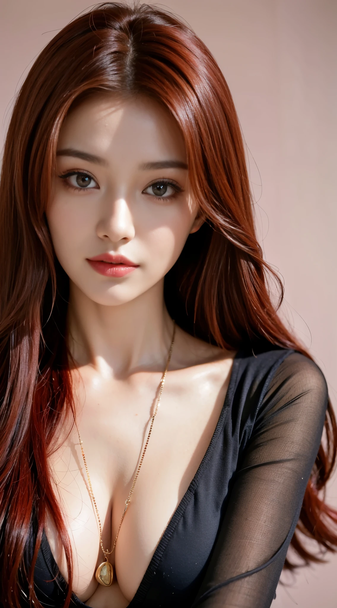 8k, Asian, 19 anos, cabelo vermelho, olhos azuis, red hair, Alta qualidade, olhando para o espectador,