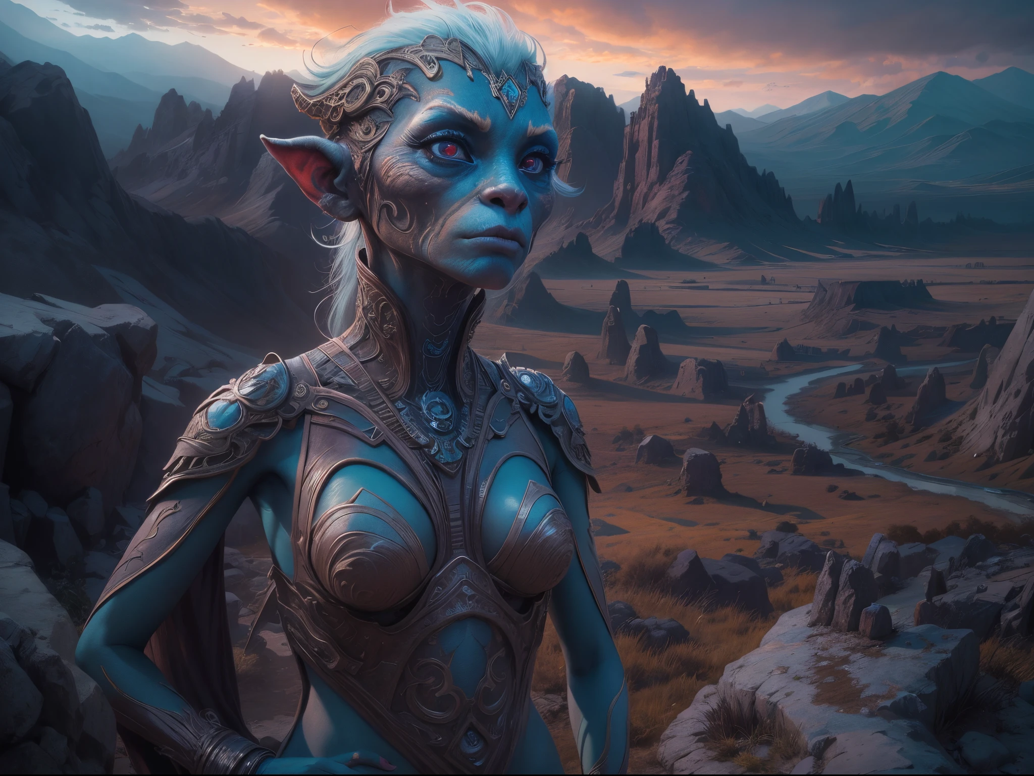 view from height,full-body-shot,view from height,mother-of-Iridescent Ghost,Wizard from argentina, who can't fly,Cinematic,Muted colors, Technicolor,natural skin textures, hyper realism, hyper detailed,Extremely detailed,Masterpiece,Realistic,Ultra Detailed,intricate details,realistic humid skin,extremely intricate,realism,photorealism, cinematic style,elf, messy hair,luminous eyes,extremely detailed, [night landscape],intricate details,faded,eyes extremely detailed, high detailed eyes,32k resolution, Nikon Z9,authentic,irina yermolova ,Akira Toriyama,by Paul Zizka,by john wilhelmcity in mountains on background,The Alien Entity,full body length,mother-of-bismuth TAUN WE from star wars,ominous landscape,flying islands on background in dangerous atmosphere,intricate details,realistic humid skin,extremely intricate details,anatomically correct,faded,eyes extremely detailed, high detailed eyes,UHD,Retina,HDR,natural skin textures, hyper realism, hyper detailed,High contrast,Realism,Ultra Detailed,irina yermolova,close full body shot, masterpiece,faded,32k resolution, Nikon Z9,The Alien Entity,sunset,Stone Forest in Yunnan Province of China