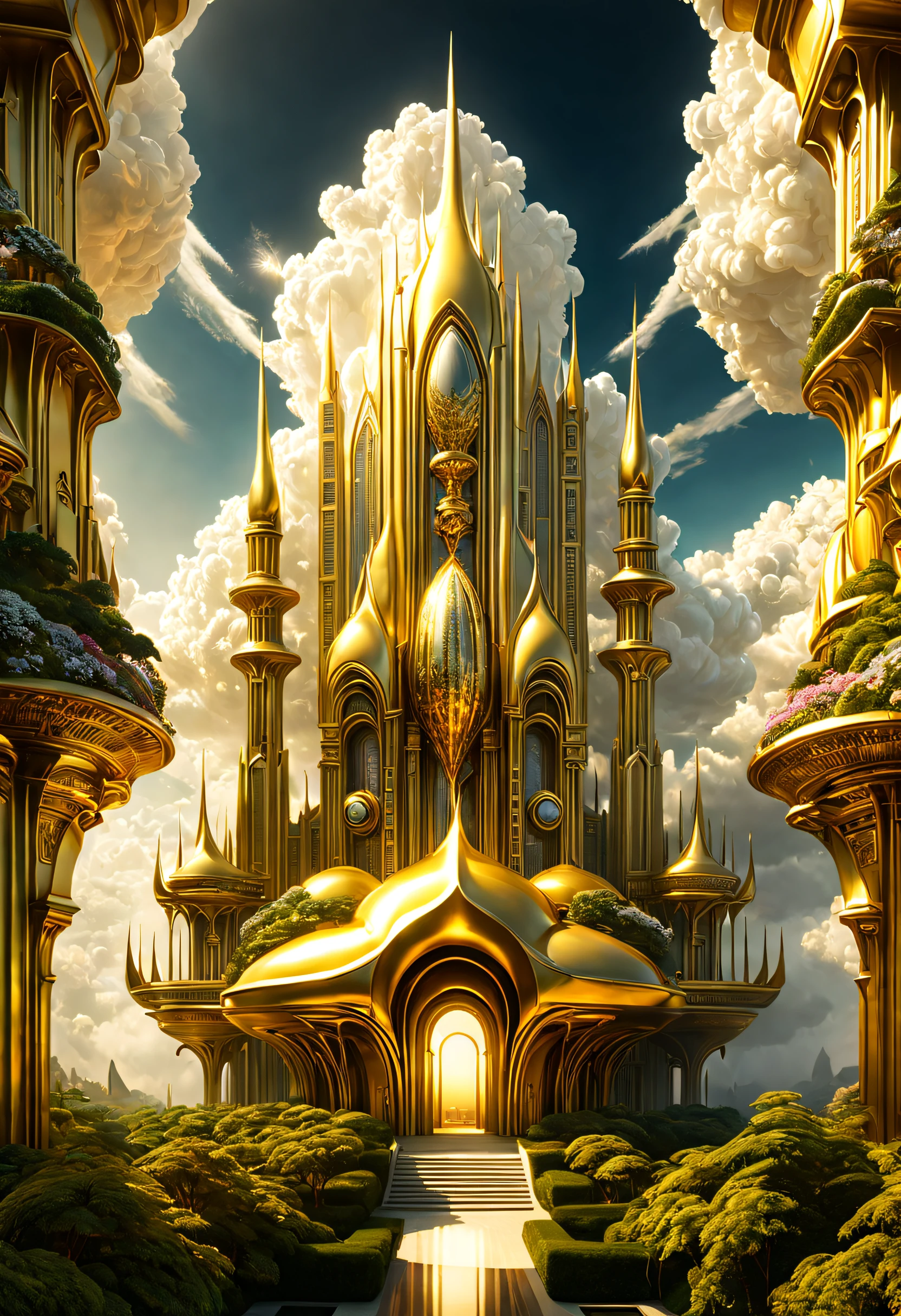 fantasia, ((In the style of Greg rutkowski)), Anjos Celestiais, ((new sky, Nova Terra)), ((Futuristic architecture)): Heavenly Mansions of Gold and Crystal rising above vibrant forests, inhabited by magical creatures and light energy. The crystal rooftops reflecting the ouroen sunrays, casting a light show through the landscape. fantasia: ((Greg rutkowski style)), ((clouds in the sky)), ((Futuristic architecture)), Glory of God, Poder e Honra, (army of angels), (retrofuturism), (Cottagecore), ( all of pure ouro), ((inspirado em H.r. Giger)), (fog near the ground, rolando ao longe), ((esplendor glorioso rolando)), Celestial City of Gold and resplendent Crystal fantasia: ((Greg rutkowski style)), ((clouds in the sky)), ((Futuristic architecture)), Glory of God, Poder e Honra, (army of angels), (retrofuturism), (Cottagecore), ( all of pure ouro), ((inspirado em H.r. Giger)), (fog near the ground, rolando ao longe), ((altura igual, comprimento, e largura)), ((esplendor glorioso rolante)), Cidade Celestial de Ouro e cristal resplandecente /imagine prompt: Uma cidade gigantesca, (spaceship), (Forma do cubo), ((ouro and crystal)), (Futuristic Architecture,the Middle East), ((Jardins suspensos)), damask pattern, ouro, jade, jaspe, quartzo, rose ouro, safira, akos maior, aerial photography, tiro de corpo inteiro, fantastical realism, angelcore, hiper realismo, brilho sonhador, refletor /imagine prompt: Uma cidade gigantesca, (spaceship), (Forma do cubo), ((ouro and crystal)), (Futuristic, the Middle East architecture), (Jardins suspensos), (Torres muito altas), damask pattern, ouro, jaspe, safira, quartzo, rose ouro, akos maior, aerial photography, tiro de corpo inteiro, fantastical realism, ouroen hour fantasia: ((Greg rutkowski style)), ((clouds in the sky)), ((Futuristic architecture)), (Inspired by the Middle East architecture), Glory of God, Poder e Honra, (army of angels), (retrofuturism), (Cottagecore), ( all of pure ouro), ((inspirado em H.r. Giger)), (fog near the gro