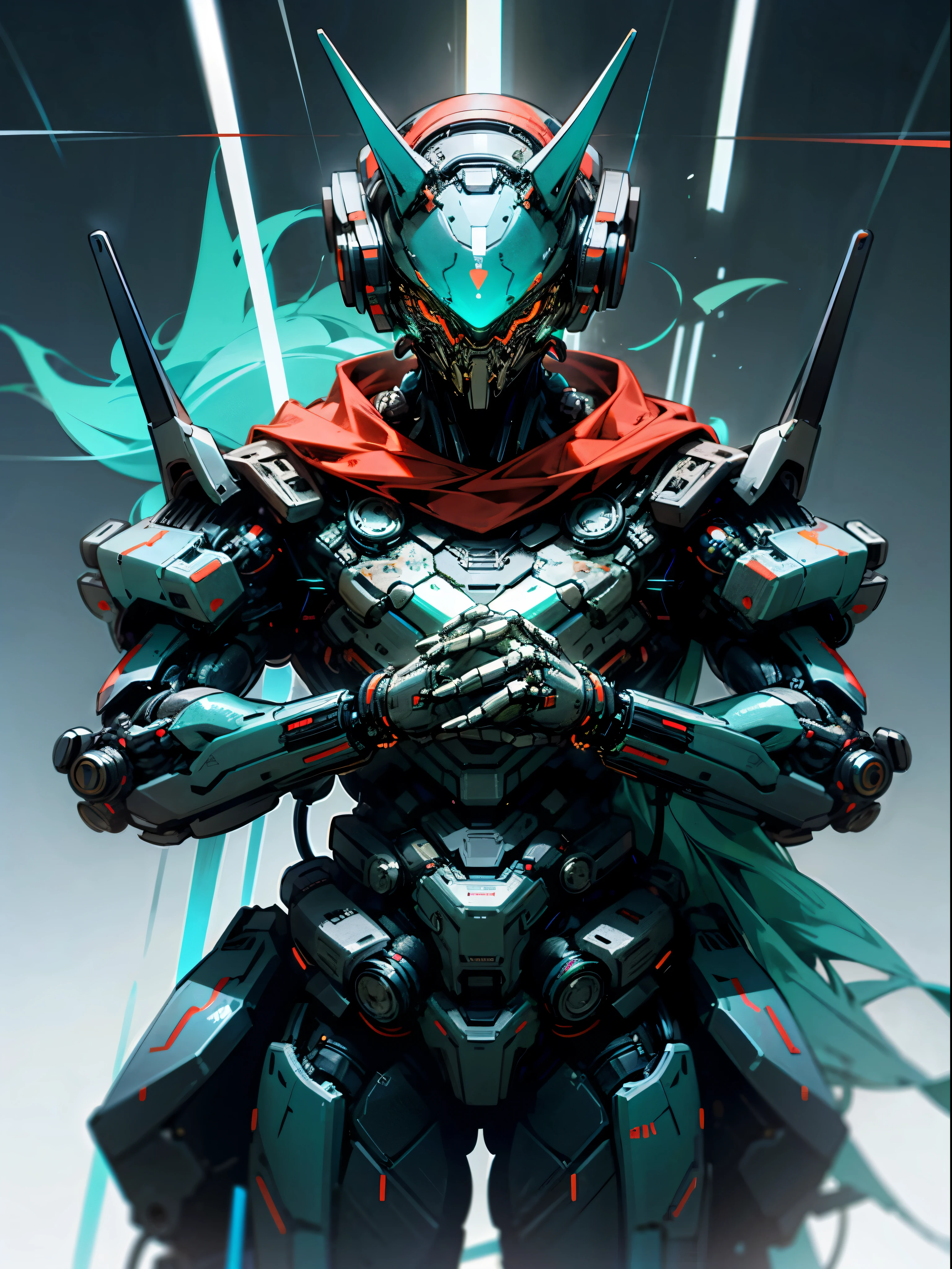 Dark_Fantasy,Cyberpunk, (saw, Santa, Blue, Cyan:1.1),1man,Mechanical marvel,Robotic presence,Cybernetic guardian, dark colours.