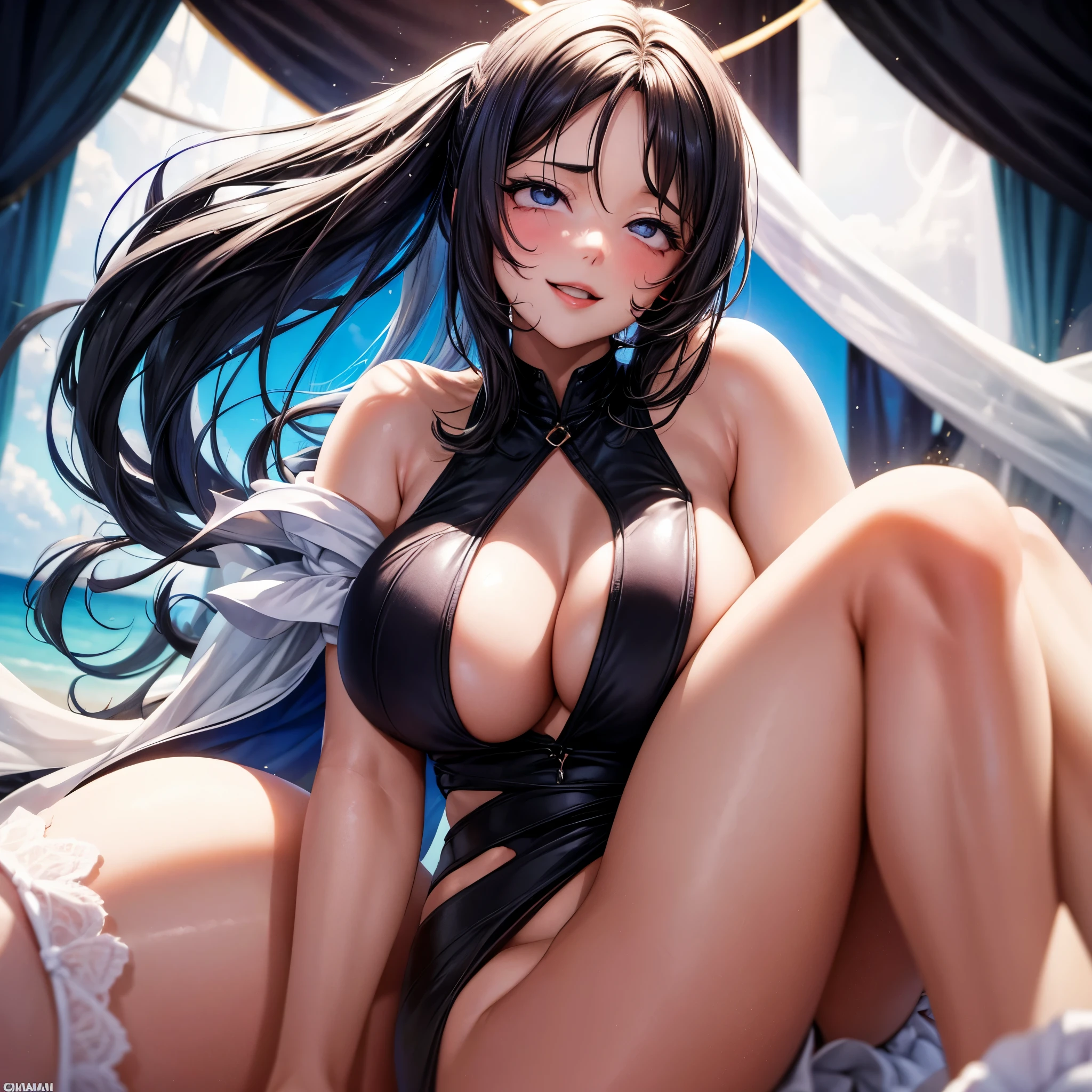 1girl, calidad, desnuda, sin ropa, mostrando las tetas, mostrando desnuda sin censura, sonriendo, pelo morado y blanco, ojos negros, grandez tetas, tetas enormes, milf,