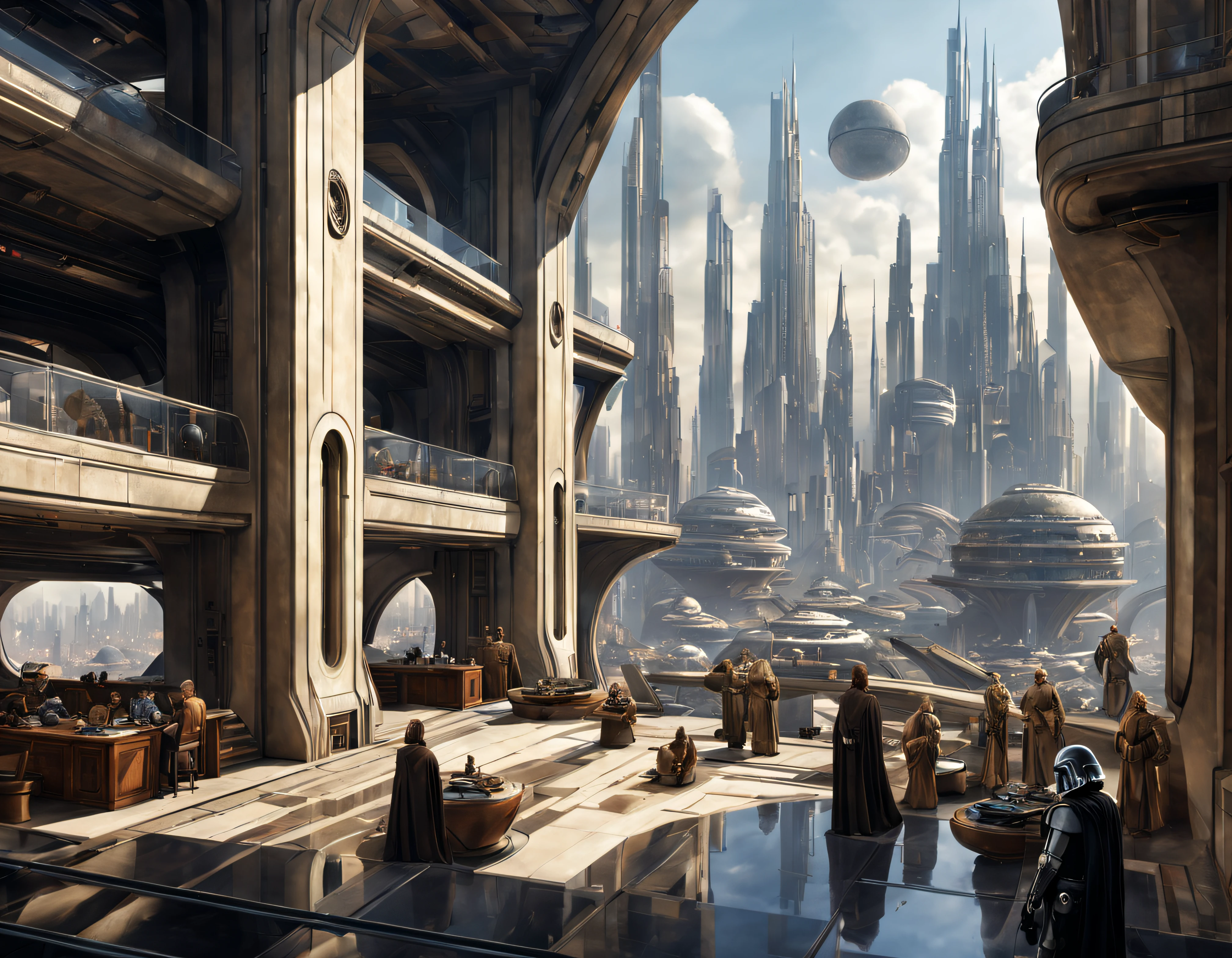Star wars battle scene with a huge city in the background - SeaArt AI