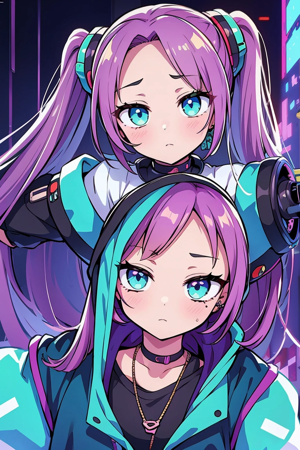 uma mulher com cabelos coloridos e piercings usando um top verde, rossdraw desenho animado vibrante, RossDraw pastel vibrante, Arte de anime cyberpunk, Estilo de arte cyberpunk, arte de anime cyberpunk, anime vibes, cor estilo cyberpunk, decora inspired illustrations, Digital Cyberpunk - Arte de Anime, 8 0 s vibe anime, garota anime cyberpunk, arte digital do anime cyberpunk, arte estilo anime