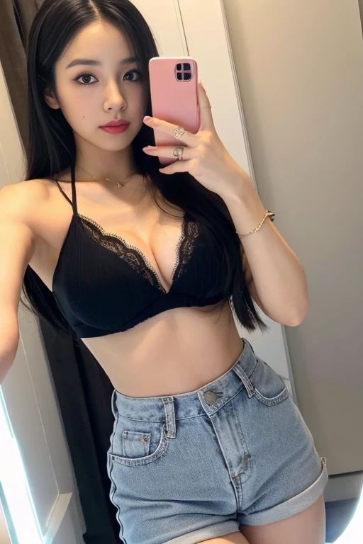 beauty asian girl doing mirror selfie