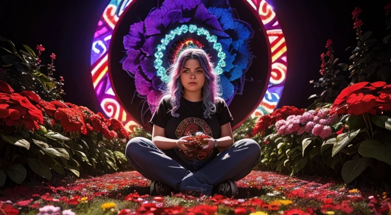 ((Jerry Garcia)) girl withscarlet begonias in her hair. Sitting in a ring of magic mushrooms. The grateful dead, HDR, 4K