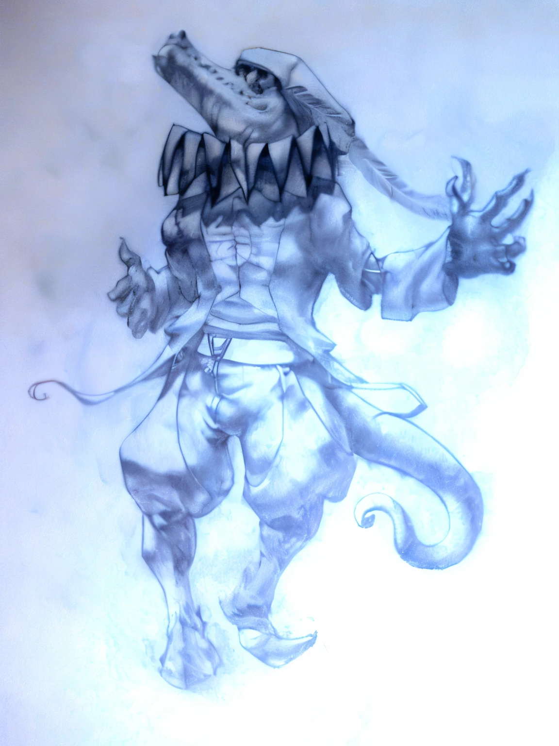 drawing of an crocodile headed man with a hat on, anthro lizard, complex fantasy character, anthro concept art, male djinn man demon hybrid, anthro gecko, concept art sketch, concept character, anthro art, sketch illustration, character design sketch, full body concept, concept art character, concept art!!,