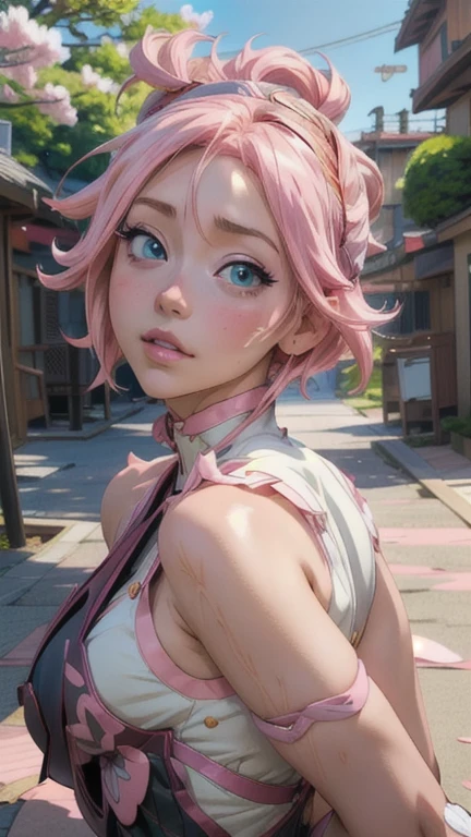 anime girl with pink hair and green eyes posing for a picture, haruno sakura, best anime 4k konachan wallpaper, seductive anime girl, marin kitagawa fanart, sakura petals around her, splash art anime , anime style 4 k, anime moe artstyle, high quality anime artstyle, detailed anime artwork, anime wallaper, anime best girl