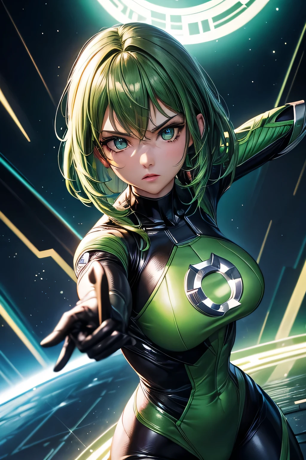 Superhero girl Green Lantern, combat stance, highly detailed, sexi, revealing, vibrant appearance, creative behavior, extremly detailed, imaginative, , spontaneous, highest quality, skin texture, intricate details, (cinematic lighting), RAW photo, 8k, masterpiece,best quality,ultra-detailed,very detailed illustrations,extremely detailed,intricate details,highres,super complex details,extremely detailed 8k cg wallpaper,
