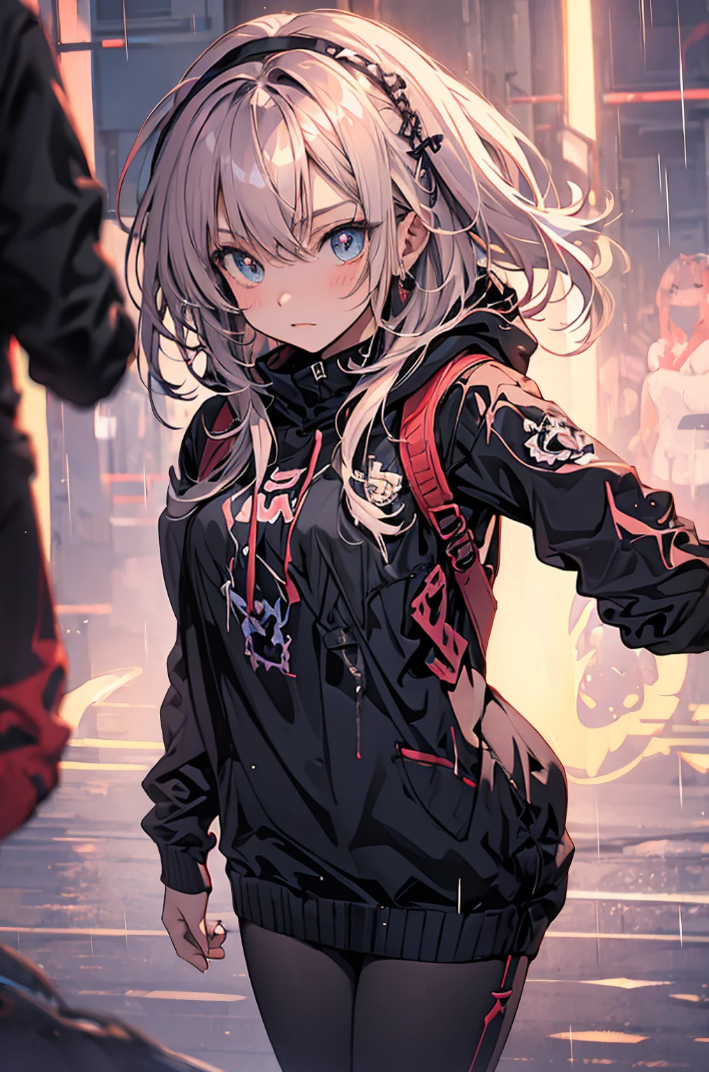 anime girl in the rain with a backpack and a backpack, anime style 4 k, cyberpunk anime girl in hoodie, 4k anime wallpaper, anime art wallpaper 8 k, anime art wallpaper 4k, anime art wallpaper 4 k, anime wallpaper 4k, anime wallpaper 4 k, anime style. 8k, badass anime 8 k, digital cyberpunk anime art