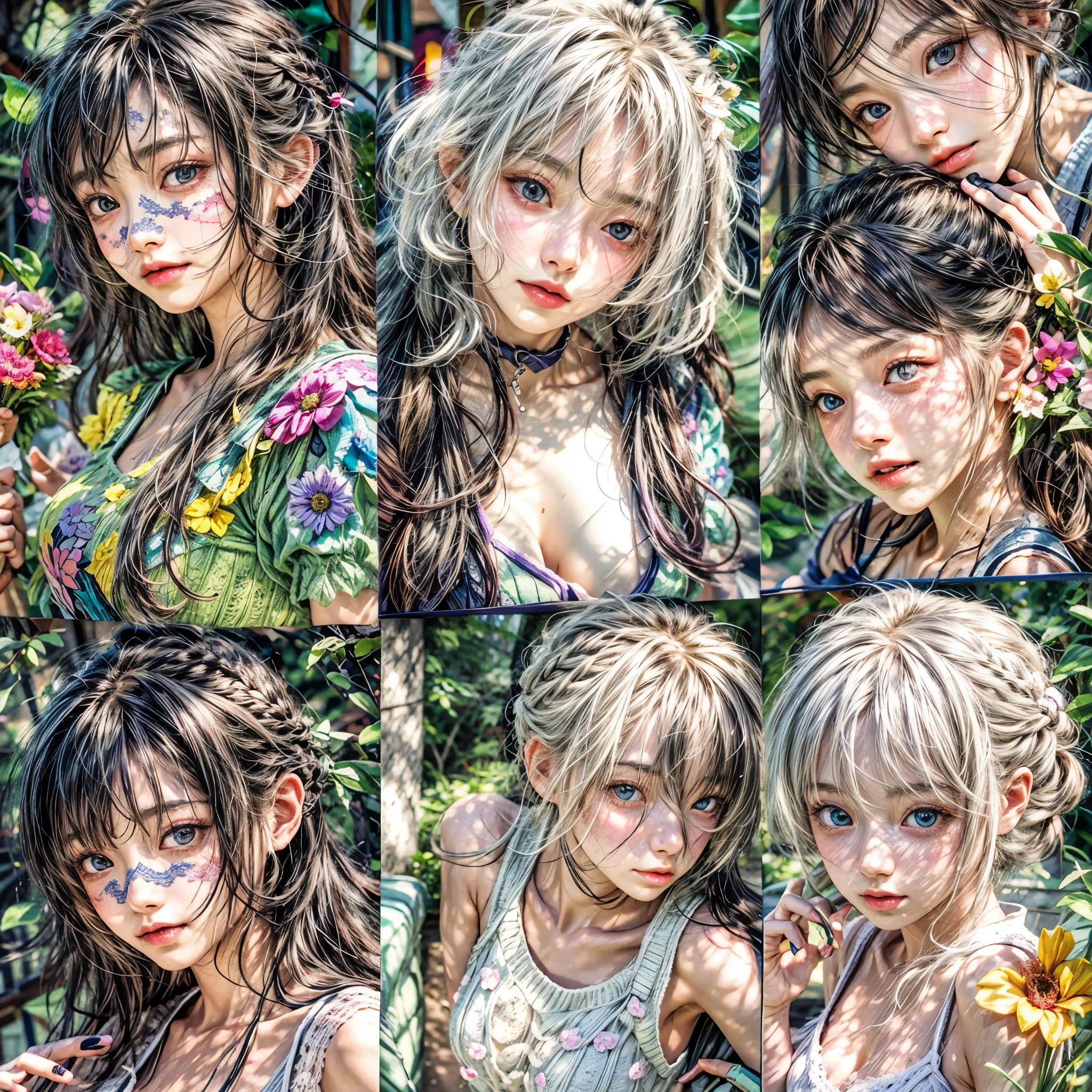 (White and vivid colors, Exposed:1.2, nipple:-0.9), (Acutance:0.8, (9 sexy junior idols in group photograph), ((face variations, Hair variations)), { Navel | pretty Ass | (Delicate lace knitted wear) | Flowers | (Colorful Light shines from Dazzling and delicate stained glass) }, (portrayed in the best quality and high resolution. The image should be ultra-detailed, realistic, and photorealistic with a touch of rawness). { under the mesmerizing back lighting | concept art | enhancing the overall visual impact }. Whole Body proportions and all limbs are anatomically accurate .