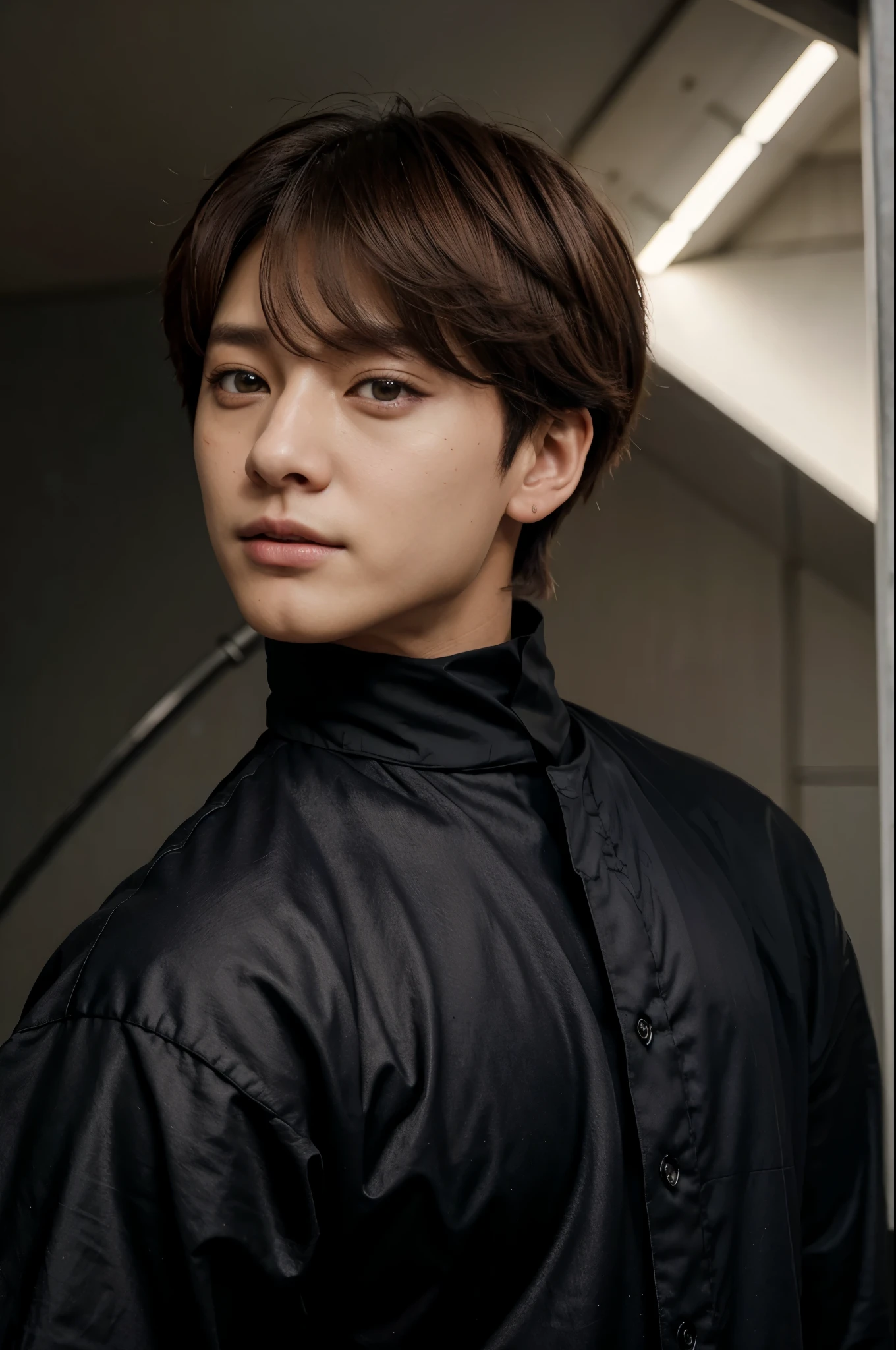 Jeon Jungkook do BTS com cabelos longos, olhos pretos e roqueiro