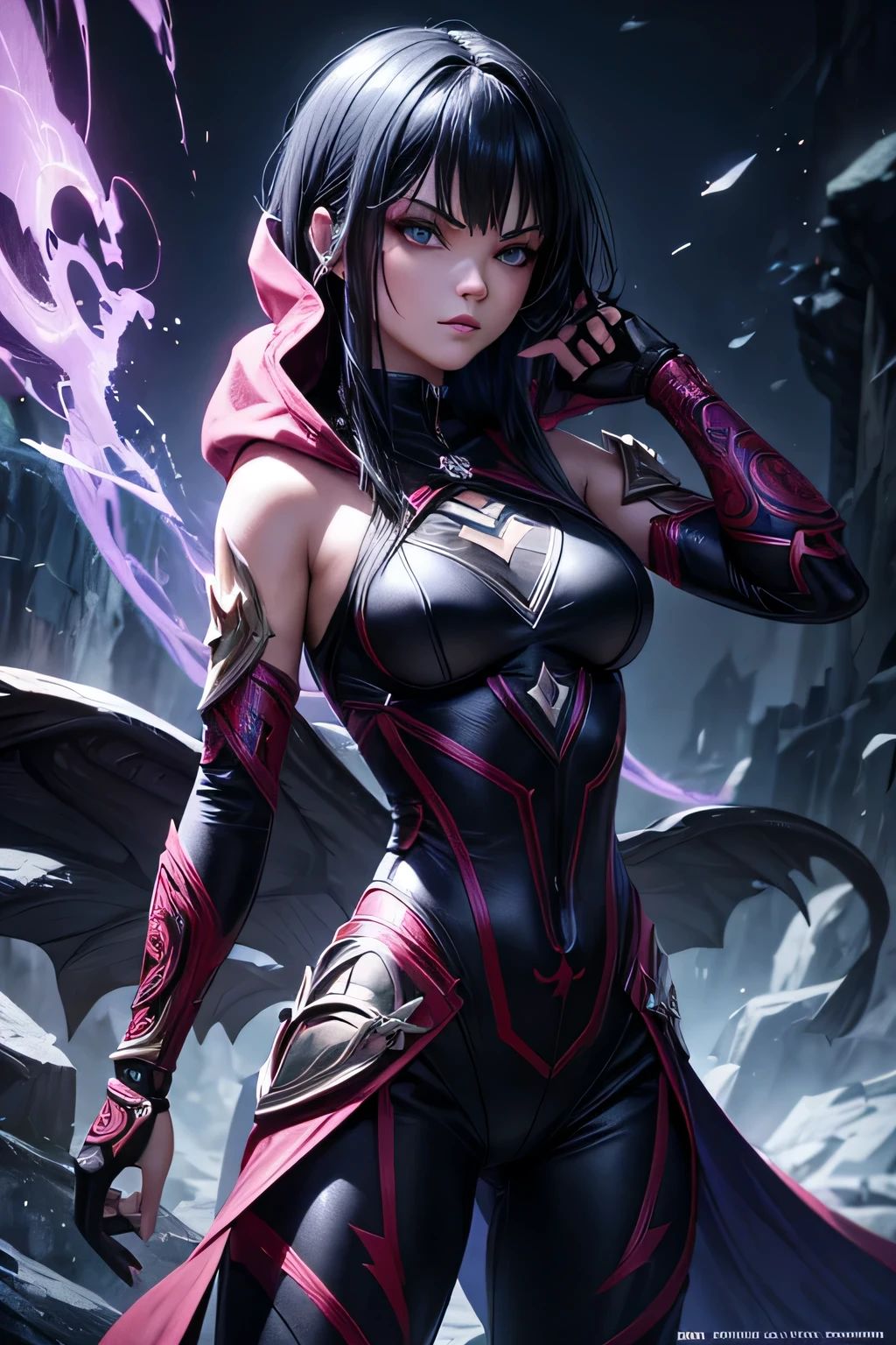 Superhero girl Titan Raven, wearing a dark cloack with hood, combat stance, highly detailed, sexi, revealing, vibrant appearance, creative behavior, extremly detailed, imaginative, , spontaneous, highest quality, skin texture, intricate details, (cinematic lighting), RAW photo, 8k, masterpiece,best quality,ultra-detailed,very detailed illustrations,extremely detailed,intricate details,highres,super complex details,extremely detailed 8k cg wallpaper,
