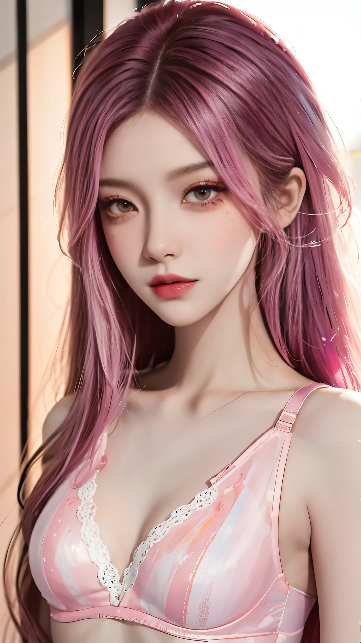 masterpiece, best quality, illustration, (dynamic lighting:1.2), cinematic lighting, reflection, delicate facial features, detailed eyes, ultra-detailed eyes, sharp pupils, star-shaped pupils, realistic pupils, depth of field, bokeh, glitter, glitter, glistening, sharp focus, (hyper-detailed, bloom, glow:1.4), exceptional beauty, alluring face, cute look, multicolored hair, pink hair, shining hair, red hair strands, ponytail, (ponytail:1.4), high ponytail, enchanting purple eyes, two-tone colored eyes, blue eyes, shiny, sparkle, sparkling, eyeglasses, (eyeglasses:1.2), eye wear, elegance, red chinese traditional clothes, red chinese long dress with dragon pattern, golden pattern, gold, gold ornaments, chinese style, dragon, delicate features, 1girl, solo focus, medium full shot, white skin, intense bright, absurdres, high-res, ultra-detailed, large breasts, huge breasts, perfect breasts, hair ornaments, earrings, accessories, jewelry, perfect arms, perfect hands, perfect fingers, perfect body, perfect, beautiful body, blushing, smiling, angelic, lunar, new year, lunar new year background, dragon, fireworks, night market background, lantern, expert shading, extreme light effects, intense bright, glare, sharp eyelash, red lips, dynamic pose, collarbone, detailed collarbone, off shoulder, bare shoulder, perfect shoulder, perfect neck, bare shoulders, perfect shoulders, collarbone, detailed collarbone, cleavage, cleavage cutout, deep cleavage, no strap, strapless, bare arms, maximum exposure, exposed body, exposed midriff, exposed belly, exposed waist, exposed hip, sleeveless, no sleeves, nude, no clothes, completely nude, topless, bottomless, full nude, bare breasts, exposed breasts, fully undressed, girl undressed, clothes removed, completely naked breasts, exposed crotch, bare crotch, crotch cutout, crotchless clothes