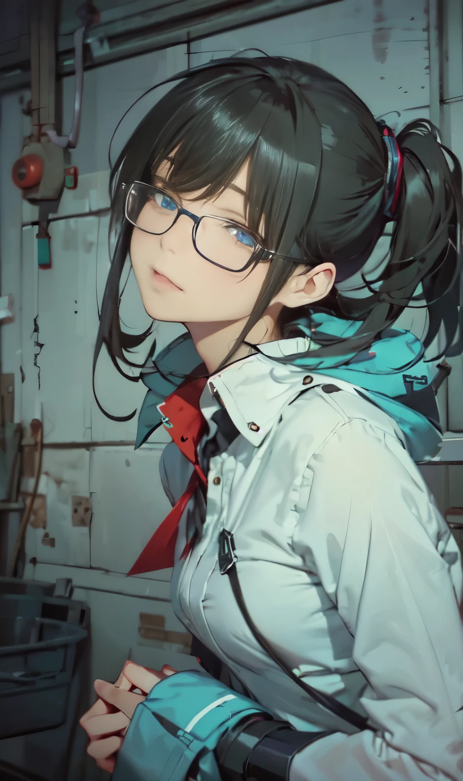 Blonde and black hair mesh、monochromes、grayscales、Onepiece、dishevled hair、slovenly、Cross-eyed、Drunk、Turned、( Silly / Sexual ecstasy)、Turned、eye glass、top-quality, Photorealistic, An ultra-fine illustrations, beautiful attractive anime girl, miku hatsune, Slender body, Tied hair, one girls, a photo of girl, Full body shot, Beautiful blue eyes, Turned,