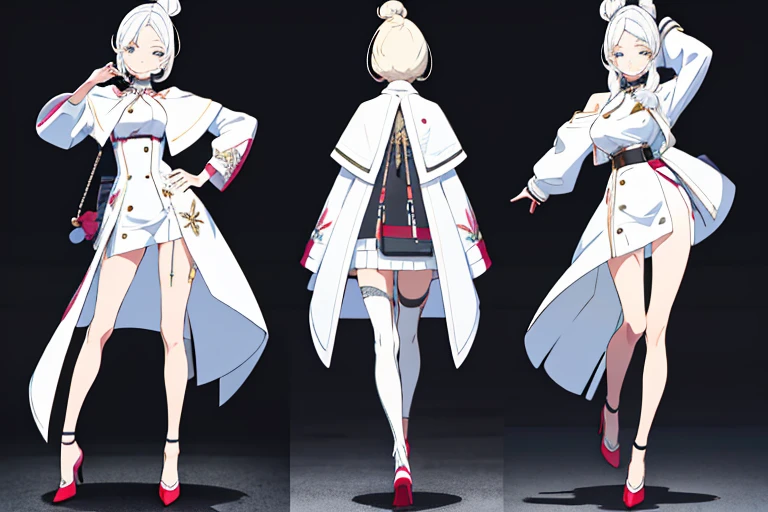 (((Best Quality))) , ((full body)), female, multiple views, white background, variety of hairstyles, variety of fashion styles, seductive pose, fashionable and trendy atmosphere, winter outfits, bolero,