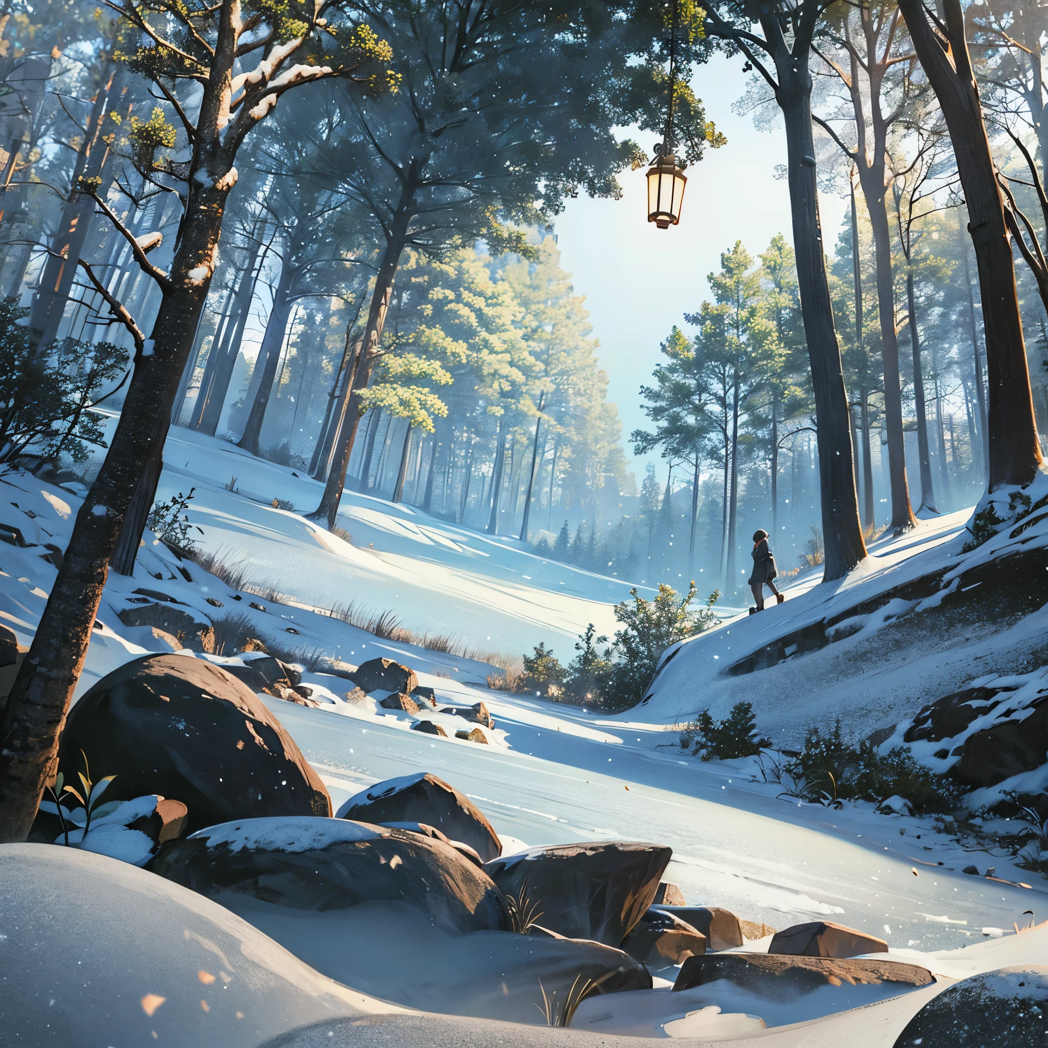 Landscape with rocks and trees with snow