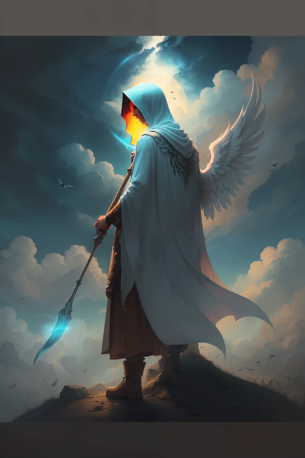 male,grim reaper,Angel with wings, sky background --auto --s2