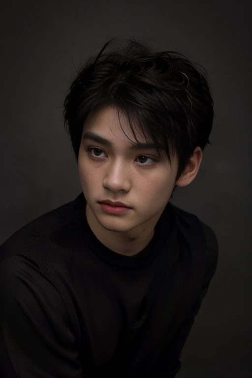 Close-up of a man in a black shirt and black sweater, Kim Do-young, Shin Jinying, Inspired by Zhang Han, Cai Xukun, Inspired by Bian Shoumin, portrait of jossi of blackpink, jinyoung shin aesthetic, Male ulzzang, Soft portrait shot 8 K, bladee from drain gang, 17 years old boy, thin face