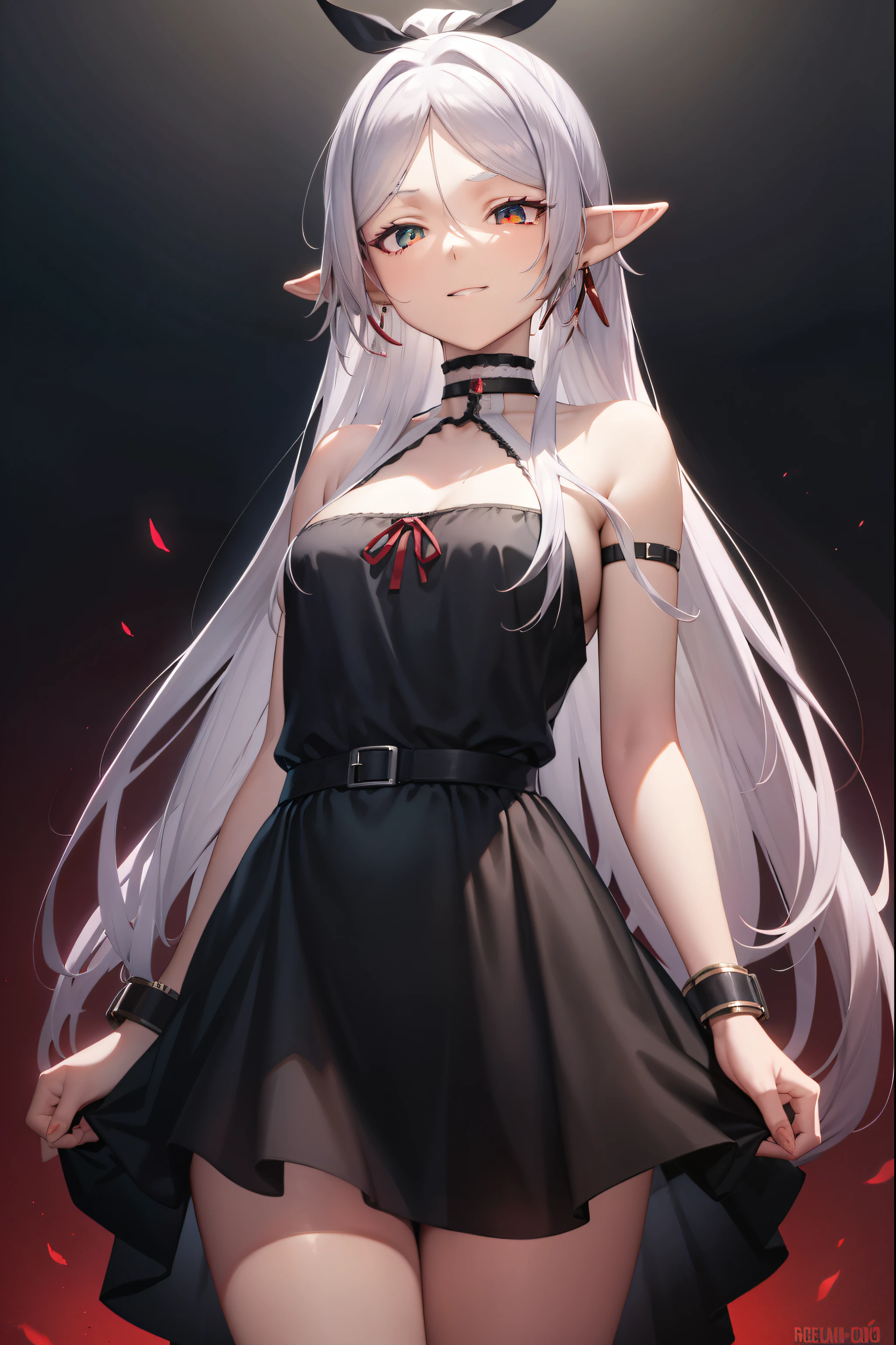fgokama, kama, hair bands, (red eyes:1.5), red ribbons, ribbons, long hair, black hair, BREAK bracelets, bare shoulders, bikini armor, midriff separate dresses, bracelets, collars, holding a train, knife, separate arms , dress, earrings, floral , blood ,jewelry, metal collar, miniskirt, hip curtain, black dress, black skirt, black sleeves, black thighs, ring, skirt, thighs, thighs, BREAK looking at the audience, cynical,smile ,smile sarcastically, BREAK in the room, BREAK the bed (masterpiece: 1.2), best quality, high resolution, unity 8k wallpaper, (illustration:0.8), (detail of beautiful eyes:1.6), highly detailed face, perfect lighting, Very detailed CG, (perfect hands, perfect anatomy),vagina