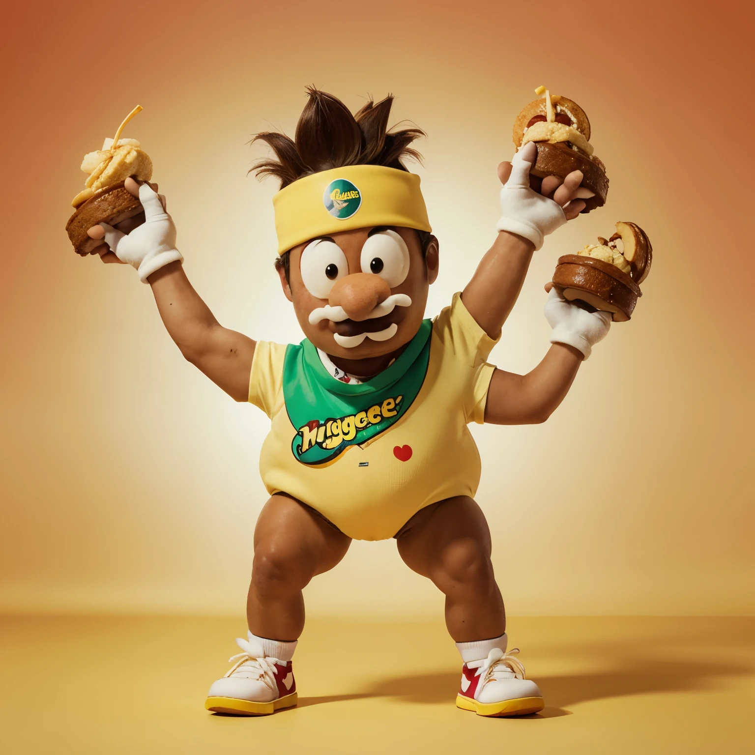cartoon banana character with arms and legs in a bandana, a cartoon by Robert Richenburg, pexels, mingei, cereal mascot, full body mascot, a character based on a haggis, anonymous as a sausage, mascot illustration, nugget, m & m mascot, cartoon character, official art, weenie, official product photo, mascot, sports mascot