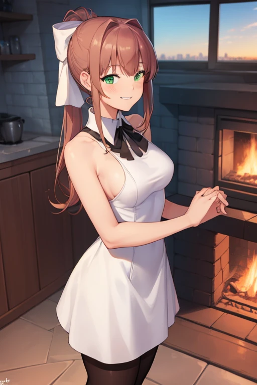 ((full pose:1.5)), ((view from bellow:1.5)), ((standing:1.5)), ((hearth sign by hands:1.5)), ddlcmonika, ddlcmonika, blunt bangs, brown hair, (green eyes:1.5), long hair, ponytail, ribbon, white ribbon, hair ribbon, sidelocks, ((happy face:1.4)), ((armpits)),
BREAK ((short white dress:1.4)), ((black pantyhose:1.4)), 
BREAK ((looking at viever))
BREAK living room background, ((medium breasts:1.4)), 
BREAK (masterpiece:1.2), best quality, high resolution, unity 8k wallpaper, (illustration:0.8), (beautiful detailed eyes:1.6), extremely detailed face, perfect lighting, extremely detailed CG, (perfect hands, perfect anatomy), ((sky from bellow:1.5)), ((view from bellow:1.5)),