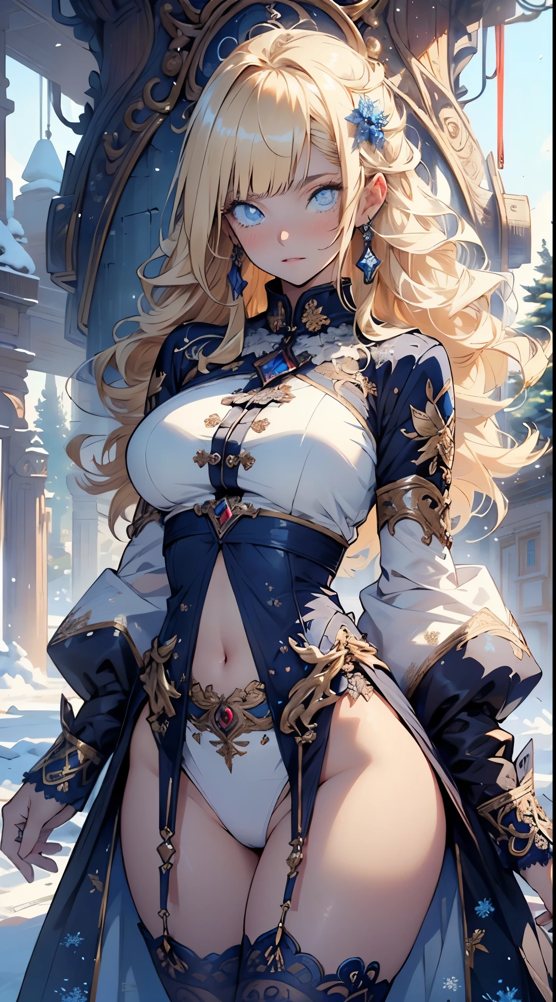 cute girl,1girl,((extremely cute and beautiful blonde haired anime girl)),(((************))),(large breasts:1.2),(((blonde long hair:1.2, big forhead:1.2),(straight cut bangs:1.2),blonde hair,shiny hair,hairgrip,curled eyelashes:0.6)),((blue_eyes:1.5)),intricate eyes,beautiful detailed eyes,symmetrical eyes,Big eyes:1.5,((fat)),(((lustrous skin:1.5,bright skin: 1.5,skin tanned,shiny skin,very shiny skin,shiny body,plastic glitter skin,exaggerated shiny skin,illuminated skin))),(spider lower abdomen,narrow waist,wide hip,athletic body,inflated legs,thick thighs,detailed body,(detailed face)),

cute,slutty,seductive,erotic,(nsfw),

zettai ryouiki,revealing clothing,show skin,mini skirt,(navel),(snowflake wreath),winter clothes,(((intricate outfit,intricate clothes,embroidered outfit,ornate outfit,embroidered clothes,ornate clothes))),

(dynamic pose:1.0),embarrassed,(centered,scale to fit dimensions,Rule of thirds),

((snowy pine forest)),winter,scenery:1.25,((intricate scenery)),((snow forest background)),Christmas tree,

(Glossy winter ornaments),highres,sharp focus,(ultra detailed,extremely detailed),(photorealistic artwork:1.37),(extremely detailed CG unity 8k wallpaper),(((vibrant colors,vibrant theme))),(intricate),(masterpiece),(best quality),