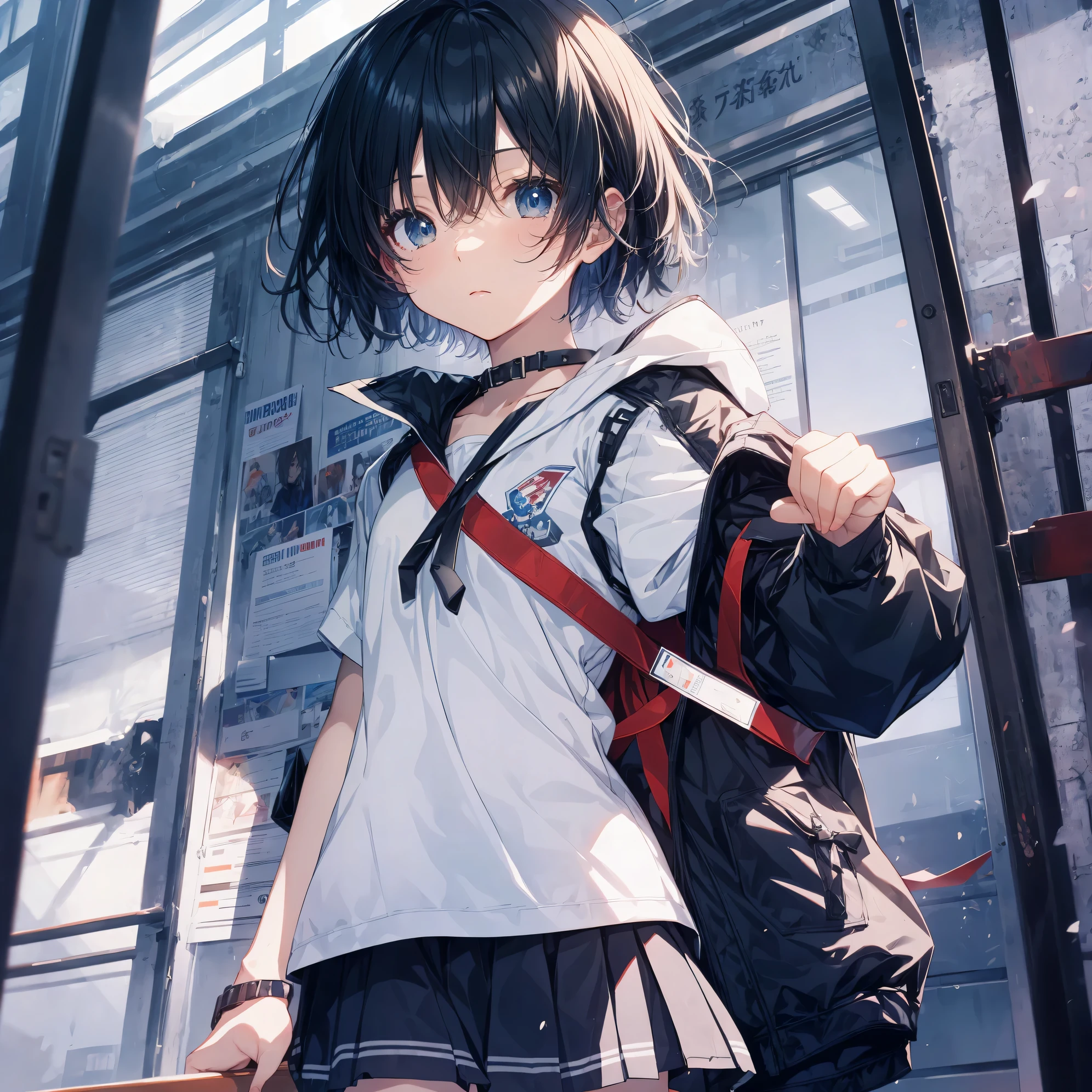 Super high quality by the art god, Ultra-detailed, High resolution, anime moe art style, best anime 8K konachan wallpaper, Pixiv Contest Winner, Perfect Anatomy, BREAK,(Draw a girl sleepily walking to school. ),BREAK, 1girl in, (Solo,Lori,,13yea:1.3),Full limbs, complete fingers,a junior gynous attraction, (Very short hair), Sleeping hair, hair messy, flat chest, Small butt, groin, Small eyes,Beautiful detailed black eyes, Well-proportioned iris and pupils, disgusted eye, High resolution detailed hair, School uniform, Skirt, On the way to school. BREAK,Ultra-detailed細なスキン, Best lighting by famous artists, 8K, Illustration,