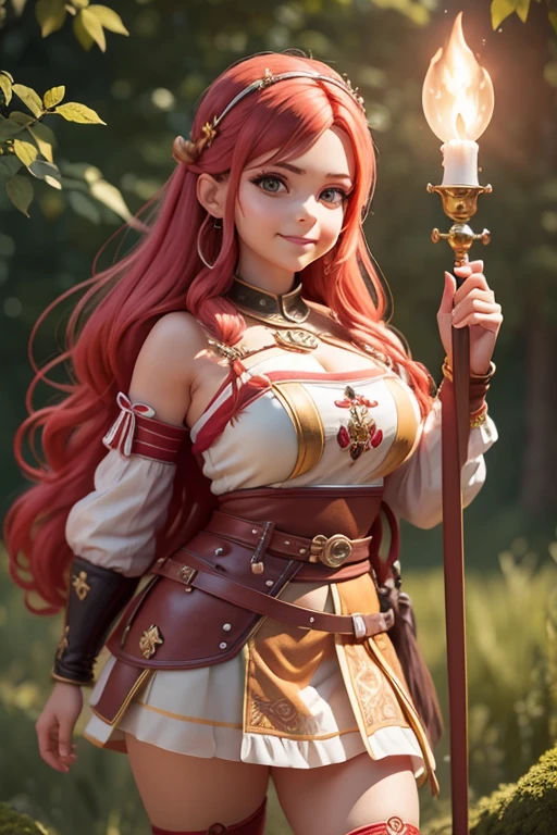 Beautiful female head viking, pelo rojo, disfraz de guerrera vikinga, en globo de nieve, sonrisa suave, Lindo retrato de cuerpo entero, figura esbelta de pie, Personaje de dibujos animados, personaje de pixar, medieval, Renderizado 3D, symatic lighting, Trazado de rayos. Rojo crujiente, luz radiante, bosque misteriosa, (la mejor calidad, 8k, high resolusion, tmasterpiece:1.2), caprichoso.