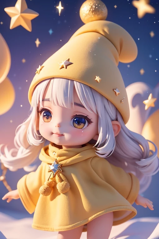 Duende navidad, sonriendo, estrellas en los ojos, rojo crujiente, luz radiante, copo de nieve grande en primer plano. Navidad misteriosa, magical charm. magic stars, (la mejor calidad, 8k, high resolusion, tmasterpiece:1.2), caprichoso, (cielo lleno de estrellas, la estrella del norte brilla).