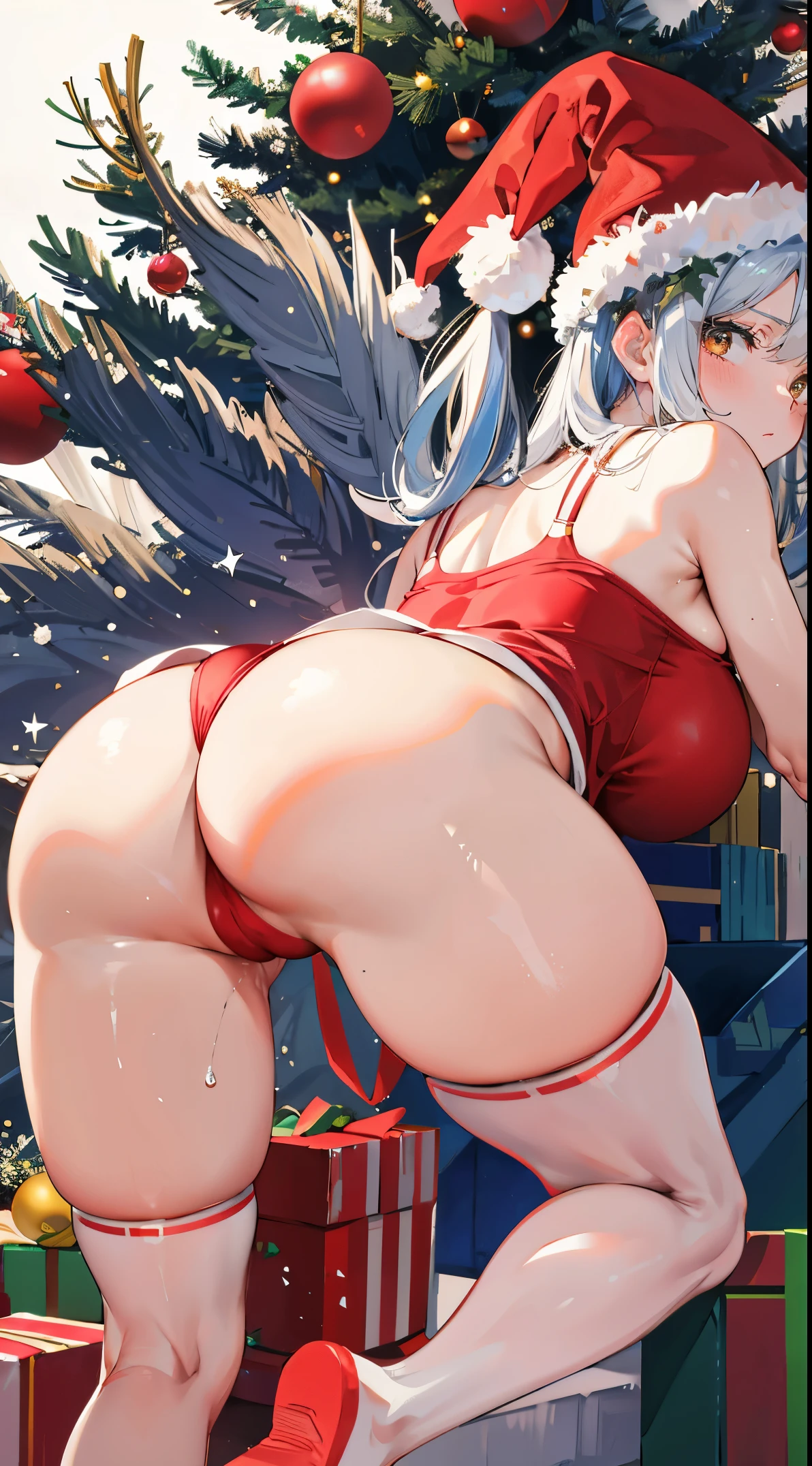christmas,sweat drenched,camel-toe,Christmas tree,Gift box,ribbons,opening legs,streaked,Back Shadow,,big.ass