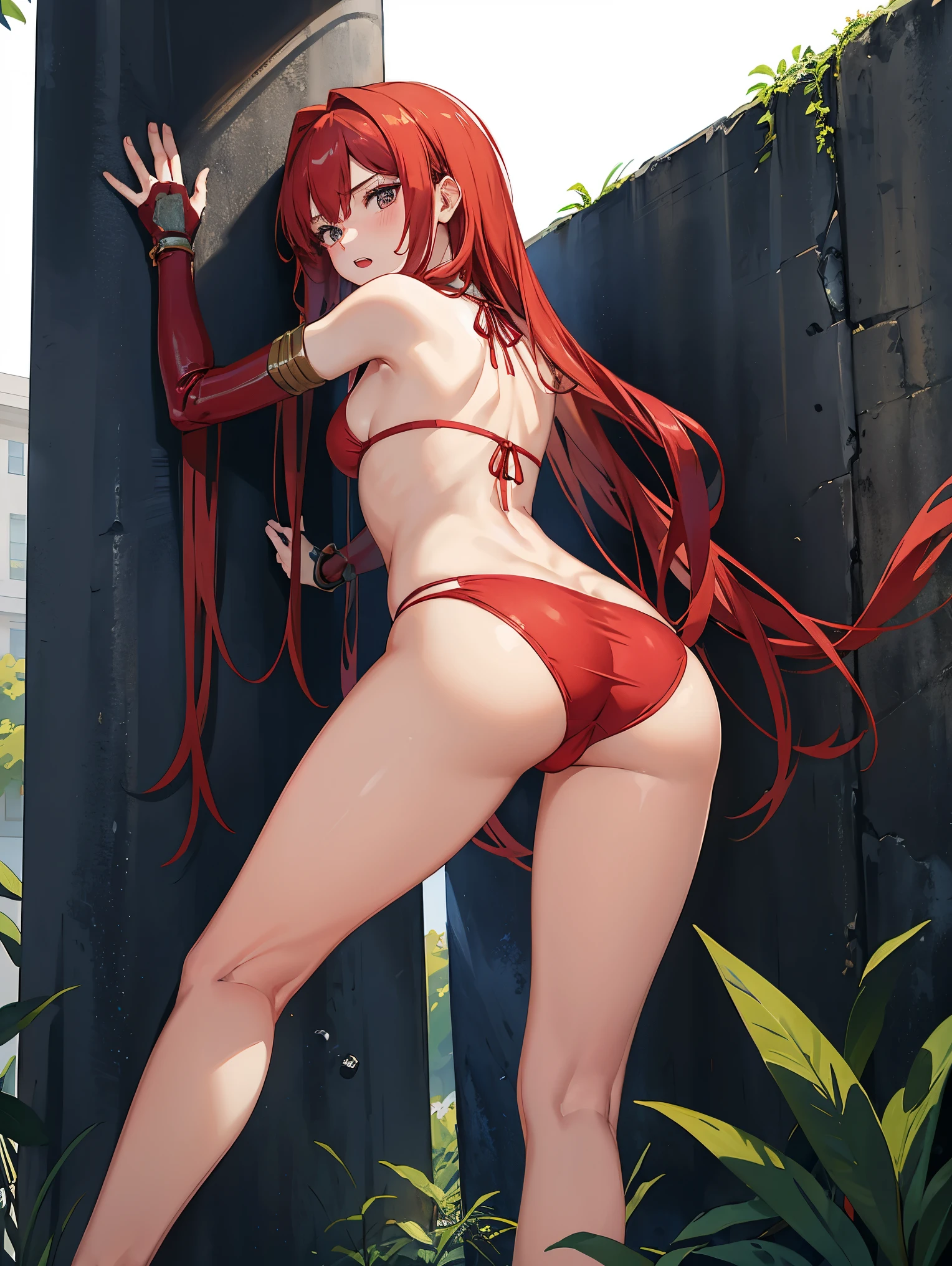 Girl vs、Red bikini armor、armure、Tangled in tentacles、Wall of flesh、small、small裤衩、CK、Open your crotch、、、embarrassed from,Back Shadow,big ,the face,sitted,But camera,mechs
