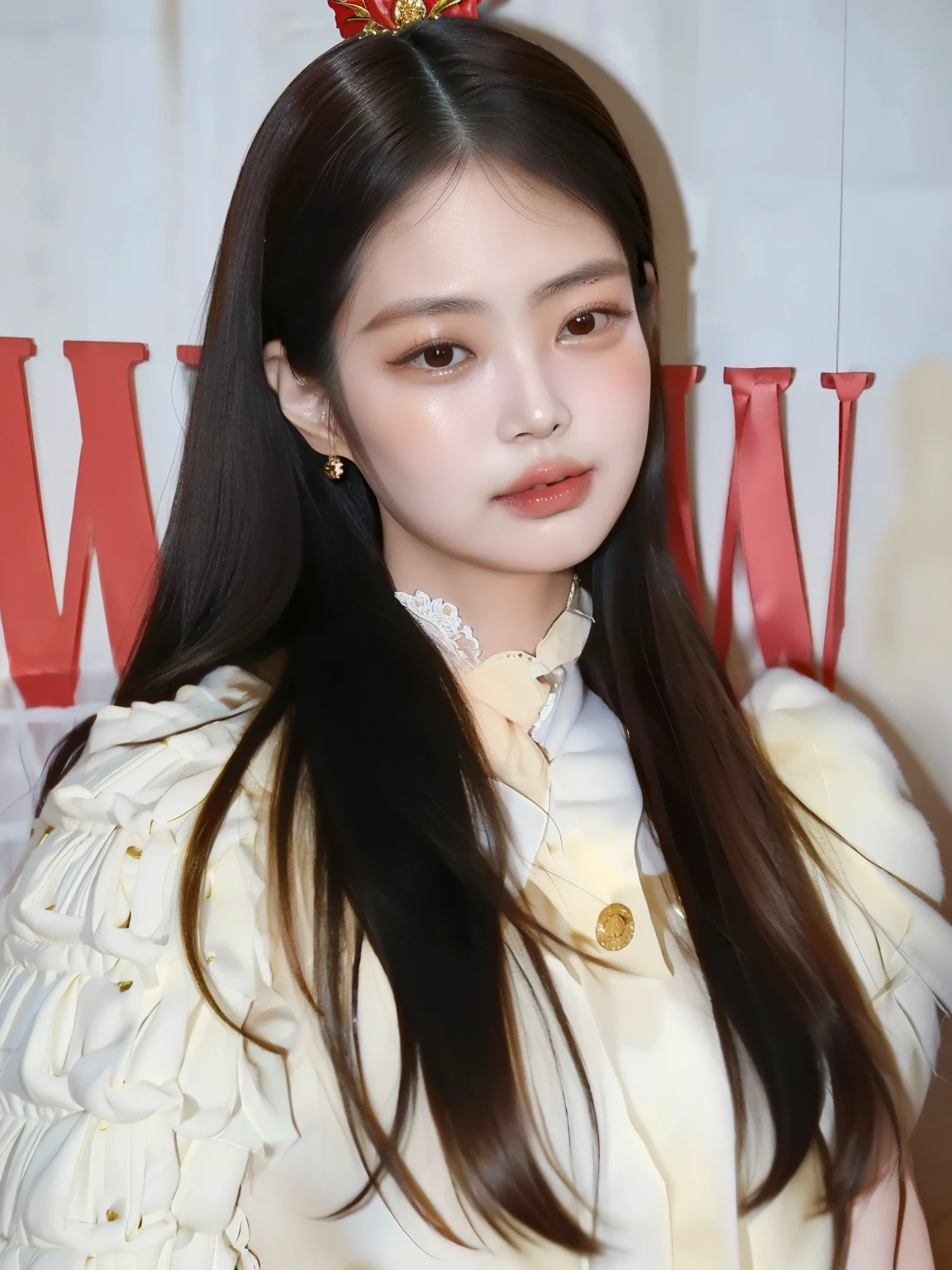 there is a woman with long hair posing for a picture, beautiful south Mulher coreana, maquiagem sul-coreana popular, menina coreana, maquiagem coreana popular, young adorable korean face, gorgeous young Mulher coreana, beautiful young Mulher coreana, Ulzzang, wan adorable korean face, Mulher coreana, korean face features, beautiful aesthetic face, com rosto redondo, young cute wan asian face
