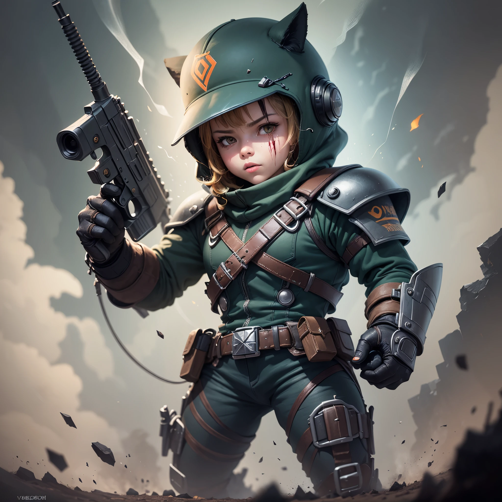 MERCENARY OF DARKNESS, bloody, vector art, Chibi, Colouring, comics, style of Obey, by artist Shepard , D*Face (Dean Stockton), DESIGN VINTAGE --auto --s2