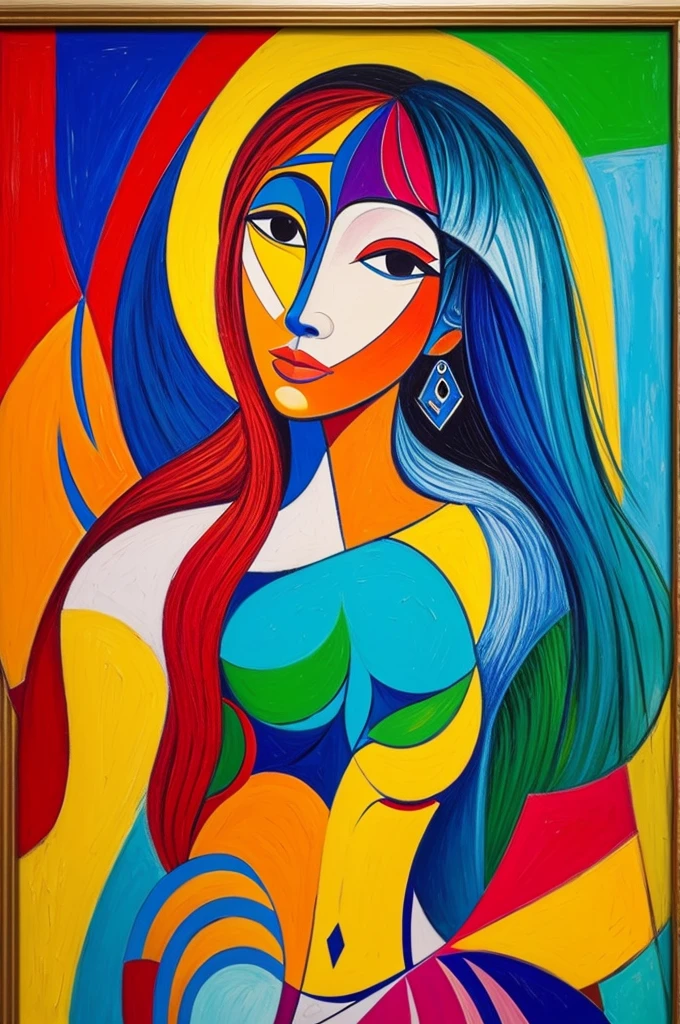 drawing, sketch, watercorlour,Collage of Picasso and Robert Delaunay,prety woman, ssmile, moderate breasts, Nude, perfect bodies, largeeyes, Beautiful hair, Intricate Brushwork, high-level image quality, A breathtaking masterpiece
