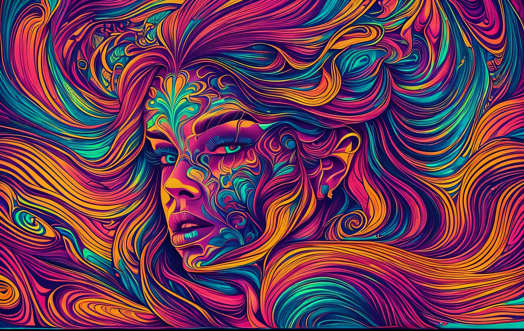 A realy realistic and psychedelic work full of flashy and brilliant color. It's textured and twisted