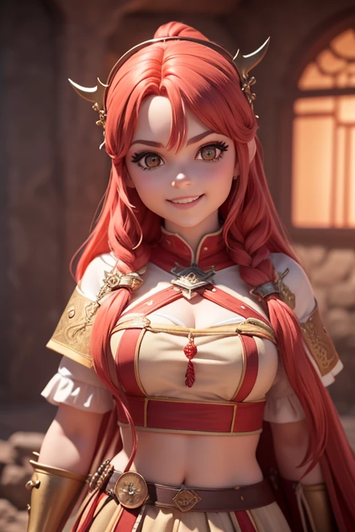 Beautiful female head viking, pelo rojo, disfraz de guerrera vikinga, en globo de nieve, sonrisa suave, Lindo retrato de cuerpo entero, figura esbelta de pie, Personaje de dibujos animados, personaje de pixar, medieval, Renderizado 3D, symatic lighting, Trazado de rayos. Rojo crujiente, luz radiante, bosque misteriosa, (la mejor calidad, 8k, high resolusion, tmasterpiece:1.2), caprichoso.