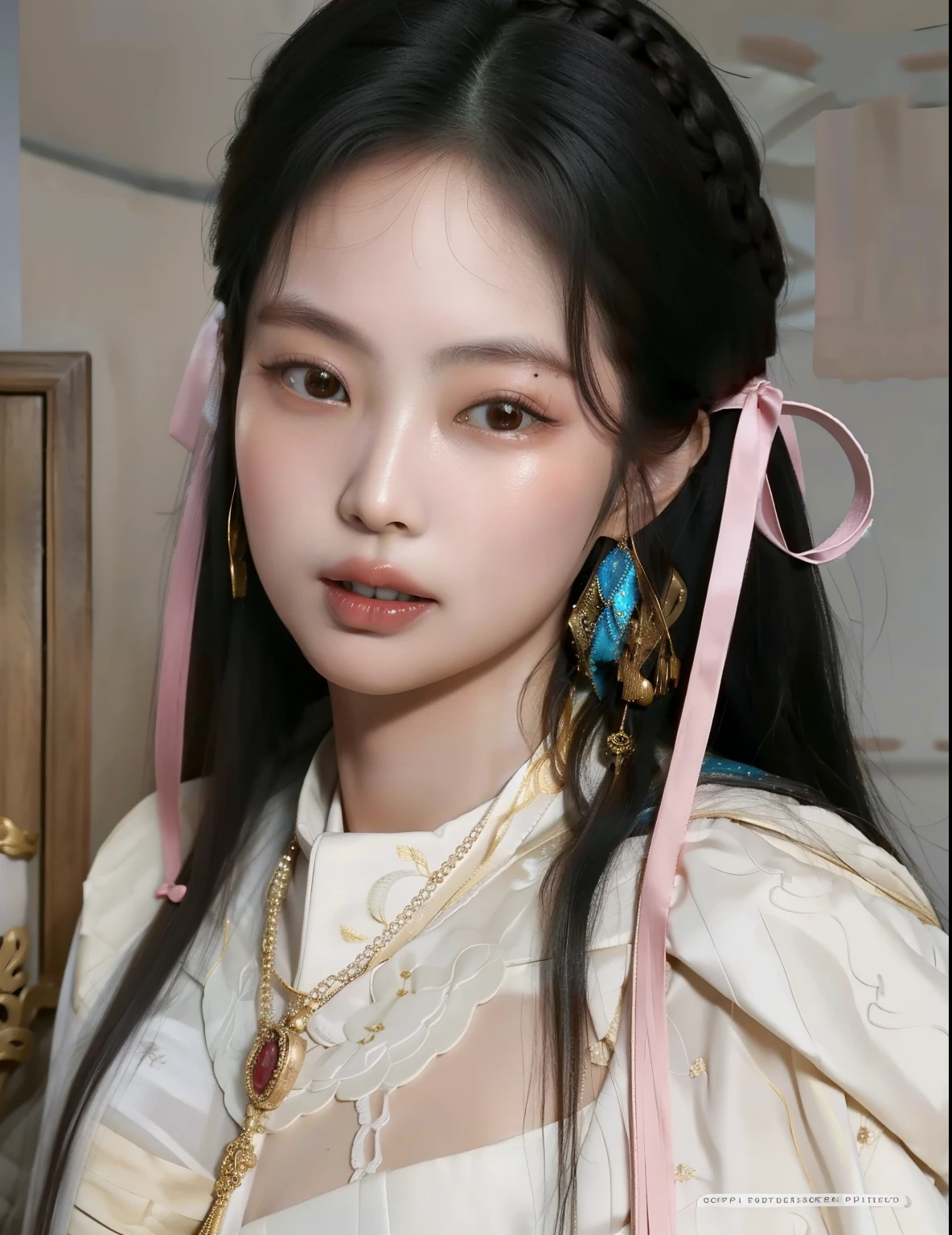there is a woman with long hair posing for a picture, beautiful south Mulher coreana, maquiagem sul-coreana popular, menina coreana, maquiagem coreana popular, young adorable korean face, gorgeous young Mulher coreana, beautiful young Mulher coreana, Ulzzang, wan adorable korean face, Mulher coreana, korean face features, beautiful aesthetic face, com rosto redondo, young cute wan asian face