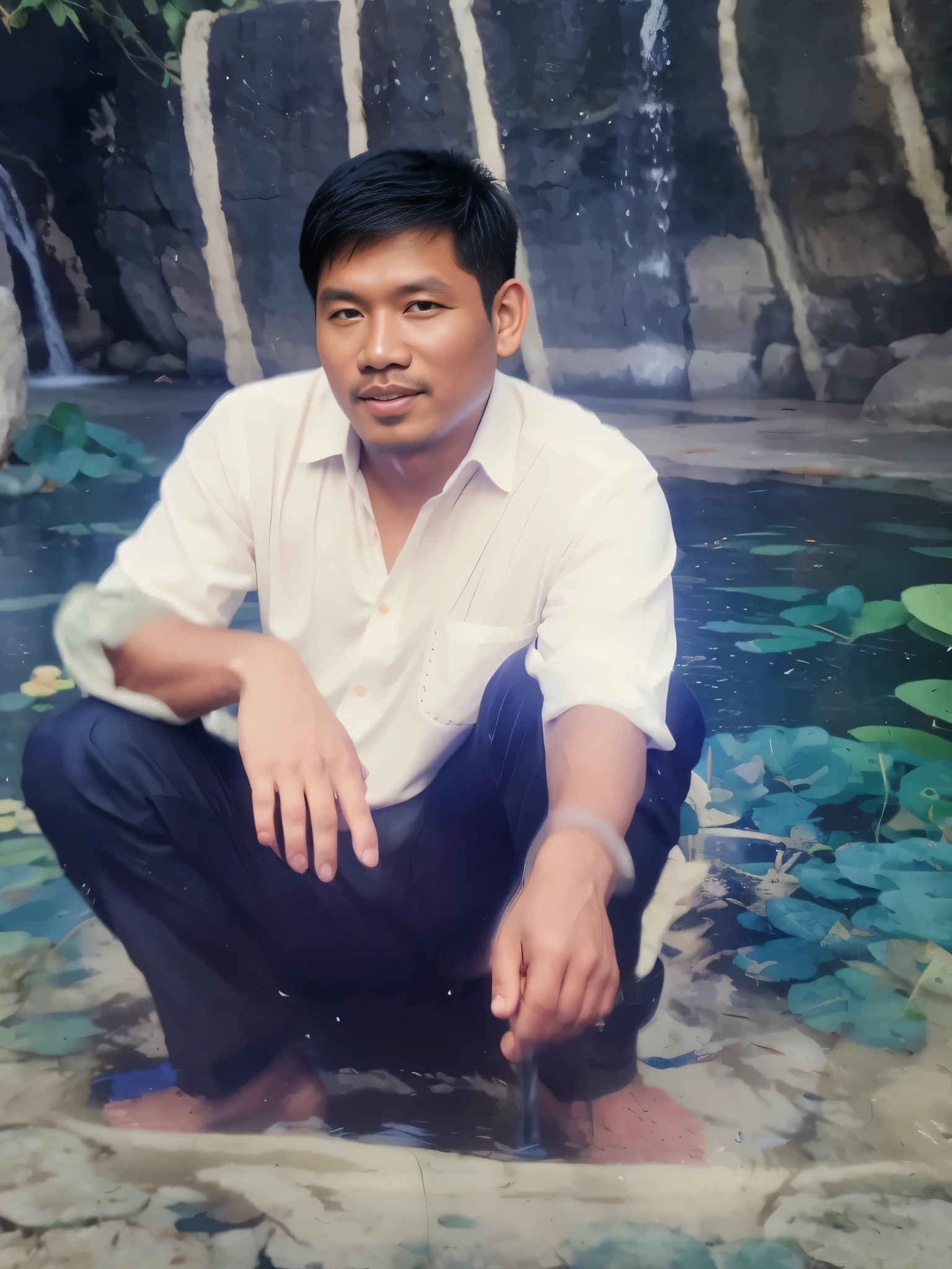 There was a man kneeling in a pond with a bird..., hoang long ly, Phung Dinh River, Phong Yindian Jay - Jiangxi, nivanh chanthara, thawan duchanee, bao pham, photo taken in 2 0 2 0, Peach in pear, Sengfan J