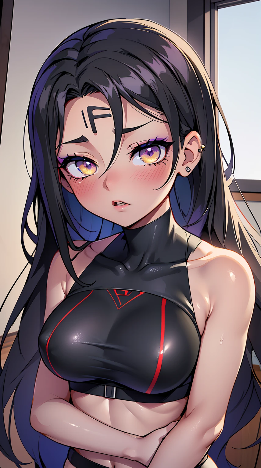 goth girl,1girl,((extremely fofo and beautiful black haired anime goth girl)),((())),(seios grandes:1.2),((((cabelo ondulado preto:1.35,cabelos absurdamente longos e despenteados,messy hair,cabelos internos coloridos,ear breathing)))),((heterocromia:1.5, (Purple_olho and red_olho))),intrincado olhos,beautiful detailed olhos,symmetrical olhos,Big olhos:1.5,((gordura)),(((Pele Lustrosa:1.5,pele brilhante: 1.5,pele bronzeada,pele brilhante,very pele brilhante,corpo brilhante,plastic glitter skin,exaggerated pele brilhante,pele iluminada))),(abdome inferior da aranha,cintura estreita,quadril largo,corpo atletico,pernas infladas,coxas grossas,corpo detalhado,(Rosto detalhado)),
fofo,Sacanagem,sedutor,Erotic,(NSFW),
Zettai Ryouiki,Roupas reveladoras,mostrar pele,((Sports bra with plunging neckline,bra black)),(Tiny black floss),(((sombra preta,Delineador Preto Espesso,Long, dramatic eyelashes,black lips,intrincado makeup))),(((intrincado outfit,intrincado clothes))),
(dynamic pose:1.0),Embarrassed,(Centrado,scale to fit dimensions,rule of thirds),
Inside,Interior,((black gothic bedroom)),scenecy:1.25,((intrincado scenecy)),((winter decorations)),Christmas tree,
(Enfeites de inverno brilhantes),Altas,foco nítido,(ultra detalhado,extremamente detalhado),(Arte Fotorrealista:1.37),(extremamente detalhado CG unity 8k wallpaper),(((cores vibrantes,tema vibrante))),(intrincado),(master part),(best quality),