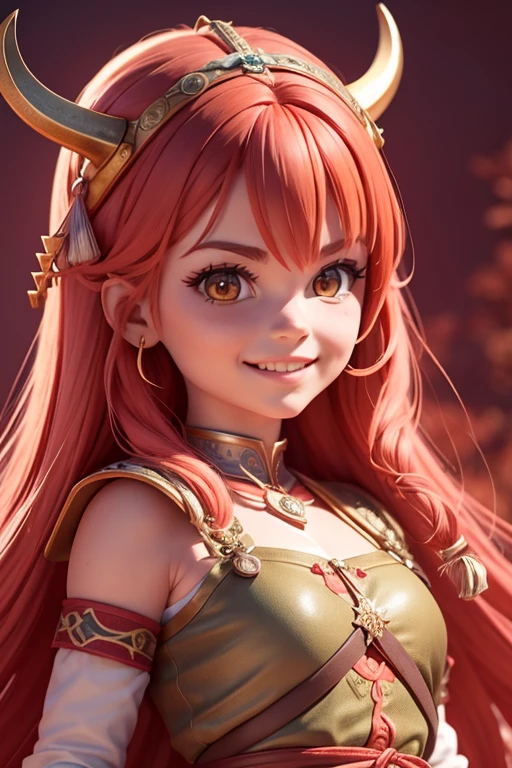 Beautiful female head viking, pelo rojo, disfraz de guerrera vikinga, en globo de nieve, sonrisa suave, Lindo retrato de cuerpo entero, figura esbelta de pie, Personaje de dibujos animados, personaje de pixar, medieval, Renderizado 3D, symatic lighting, Trazado de rayos. Rojo crujiente, luz radiante, bosque misteriosa, (la mejor calidad, 8k, high resolusion, tmasterpiece:1.2), caprichoso.