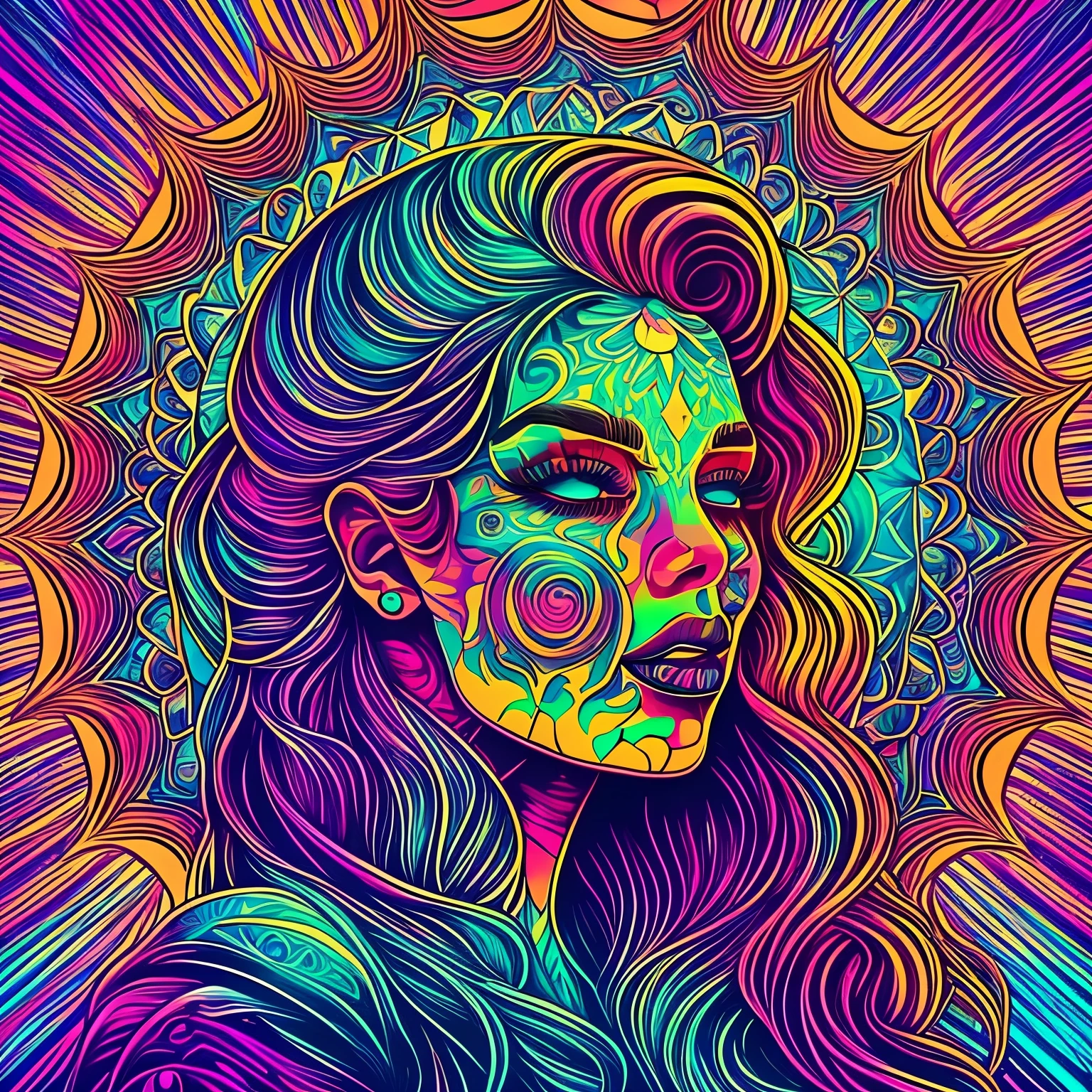 Una pintura de un esqueleto fumando un cigarrillo, Arte digital, por Dan Mumford, Ganador del concurso Behance, psychedelic artwork, vestido hecho de fuego, Paleta cian y naranja. vivid, Andrew Tate, su cabeza una calavera, Nubes ardientes, Mujer hecha de llamas negras, Popular en Behance, Fractal Loco, Retrato del profesor siniestro, Futuro azul brillante, Icon of an AI application --auto --s2