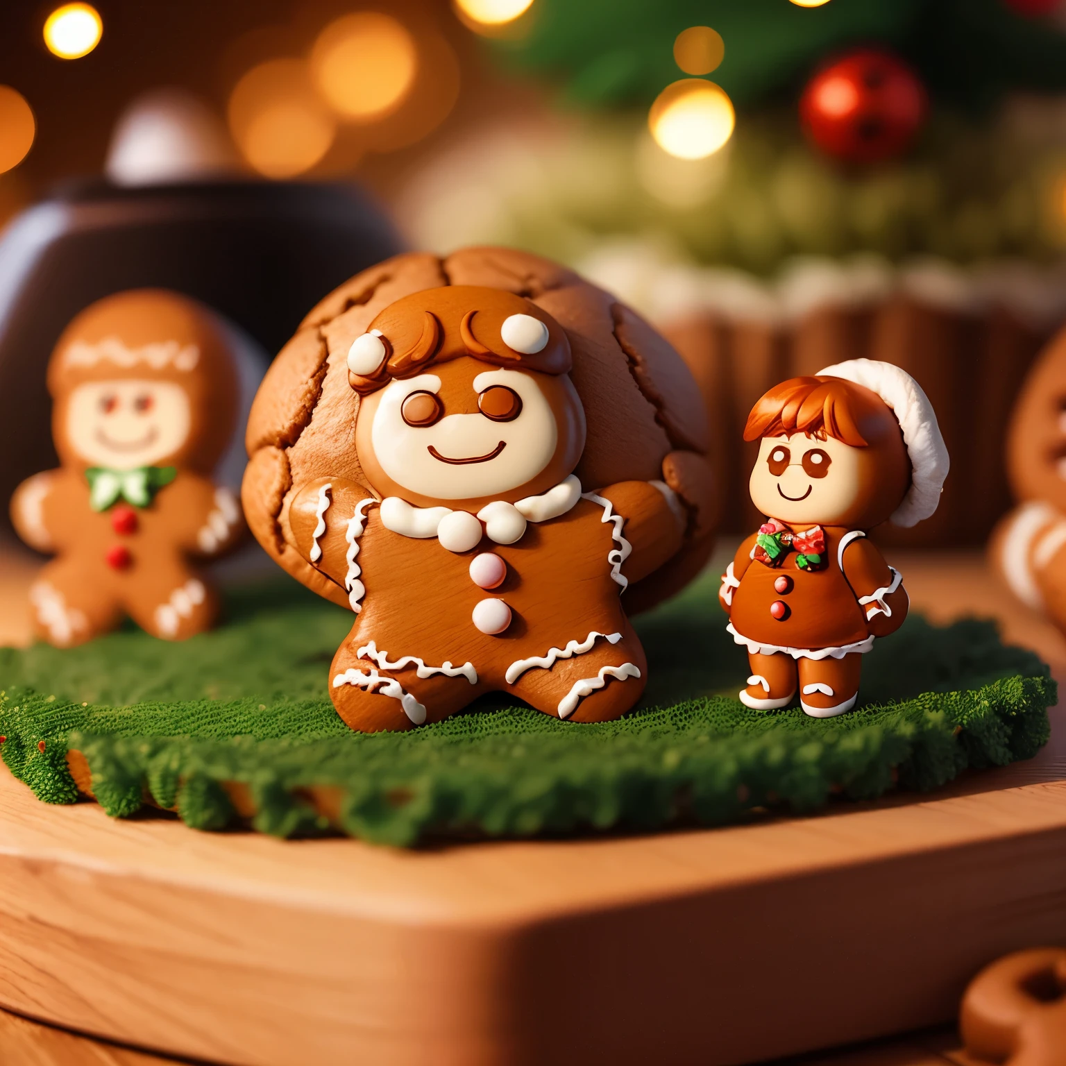 masterpiece、top-quality、ultra-detailliert、(chibi character gingerbread man:1.3),multiple gingerbread man,Christmas tree,
