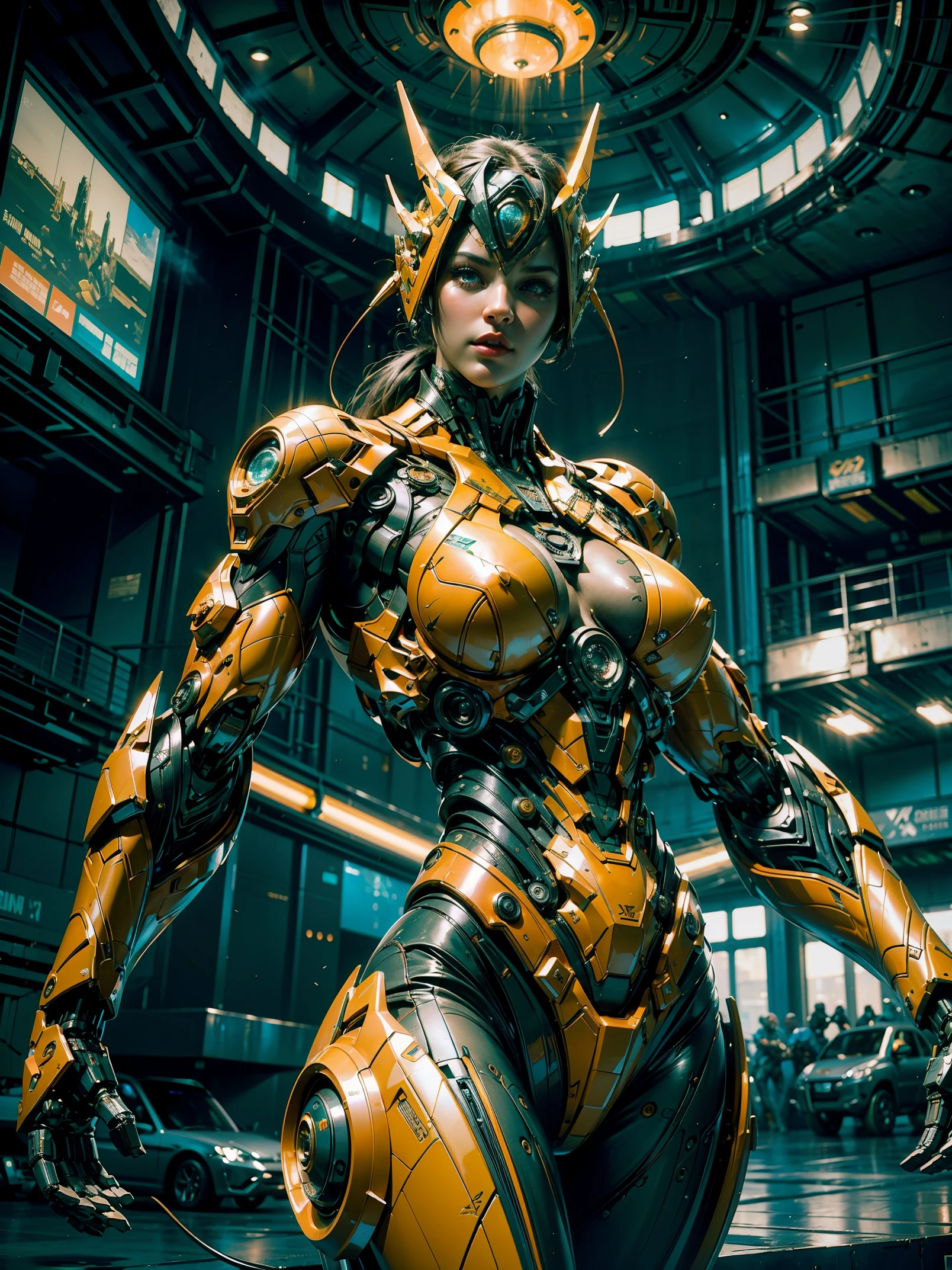 Cinematic, hyper-detailed, and insanely detailed, this artwork captures the essence of a bald hairless muscular female android girl. Beautiful color grading, enhancing the overall cinematic feel. Unreal Engine brings her anatomic cybernetic muscle suit to life, appearing even more mesmerizing. With the use of depth of field (DOF), every detail is focused and accentuated, drawing attention to her eyes and the intricate design of the anatomic cybernetic muscle suit . The image resolution is at its peak, utilizing super-resolution technology to ensure every pixel is perfect. Cinematic lighting enhances her aura, while anti-aliasing techniques like FXAA and TXAA keep the edges smooth and clean. Adding realism to the anatomic cybernetic muscle suit, RTX technology enables ray tracing. Additionally, SSAO (Screen Space Ambient Occlusion) gives depth and realism to the scene, the girl's anatomic cybernetic muscle suit become even more convincing. In the post-processing and post-production stages, tone mapping enhances the colors, creating a captivating visual experience. The integration of CGI (Computer-Generated Imagery) and VFX (Visual Effect brings out the anatomic cybernetic muscle suit's intricate features in a seamless manner. SFX (Sound Effects) complement the visual artistry, immersing the viewer further into this fantastic world. The level of detail is awe-inspiring, with intricate elements meticulously crafted, the artwork hyper maximalist and hyper-realistic. Volumetric effects add depth and dimension, and the photorealism is unparalleled. The image is rendered in 8K resolution, ensuring super-detailed visuals. The volumetric lightning adds a touch of magic, highlighting her beauty and the aura of her anatomic cybernetic muscle suit in an otherworldly way. High Dynamic Range (HDR) technology makes the colors pop, adding richness to the overall composition. Ultimately, this artwork presents an unreal portrayal of a super muscled cybernetic female android
