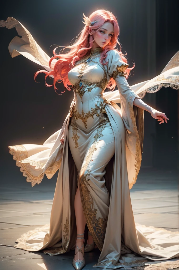 {-erro_de_anatomia:1.0}(best quality,4k,8k,highres,masterpiece:1.2), ultra-detailed, (realistic,photorealistic,photo-realistic:1.37), mature milf, illyasviel von einzbern, redhead hair, full body, vibrant colors, glowing skin, mesmerizing eyes, elegant pose, enchanting background, delicate lace dress, surreal lighting, ethereal atmosphere, mystical aura, intricate details, artistic medium, digital illustration, fantasy, anime, dancing litghtly